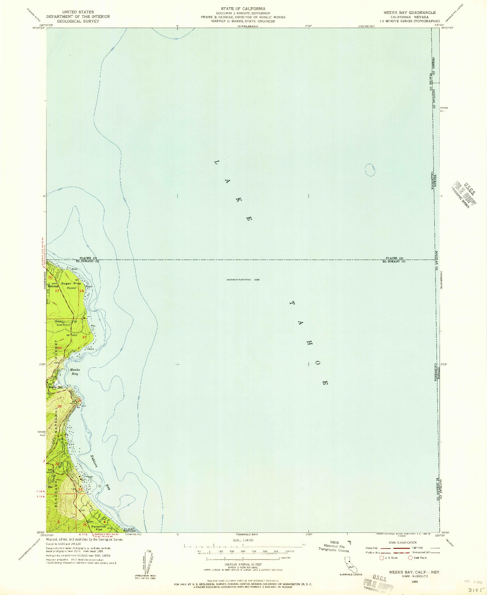 USGS 1:24000-SCALE QUADRANGLE FOR MEEKS BAY, CA 1955