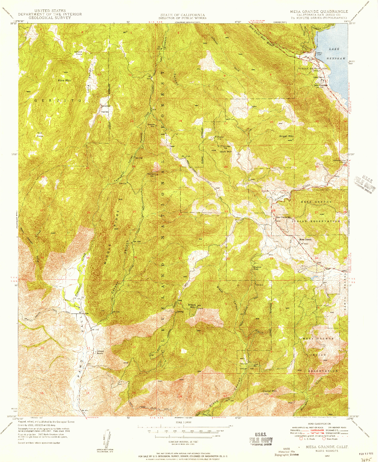 USGS 1:24000-SCALE QUADRANGLE FOR MESA GRANDE, CA 1948