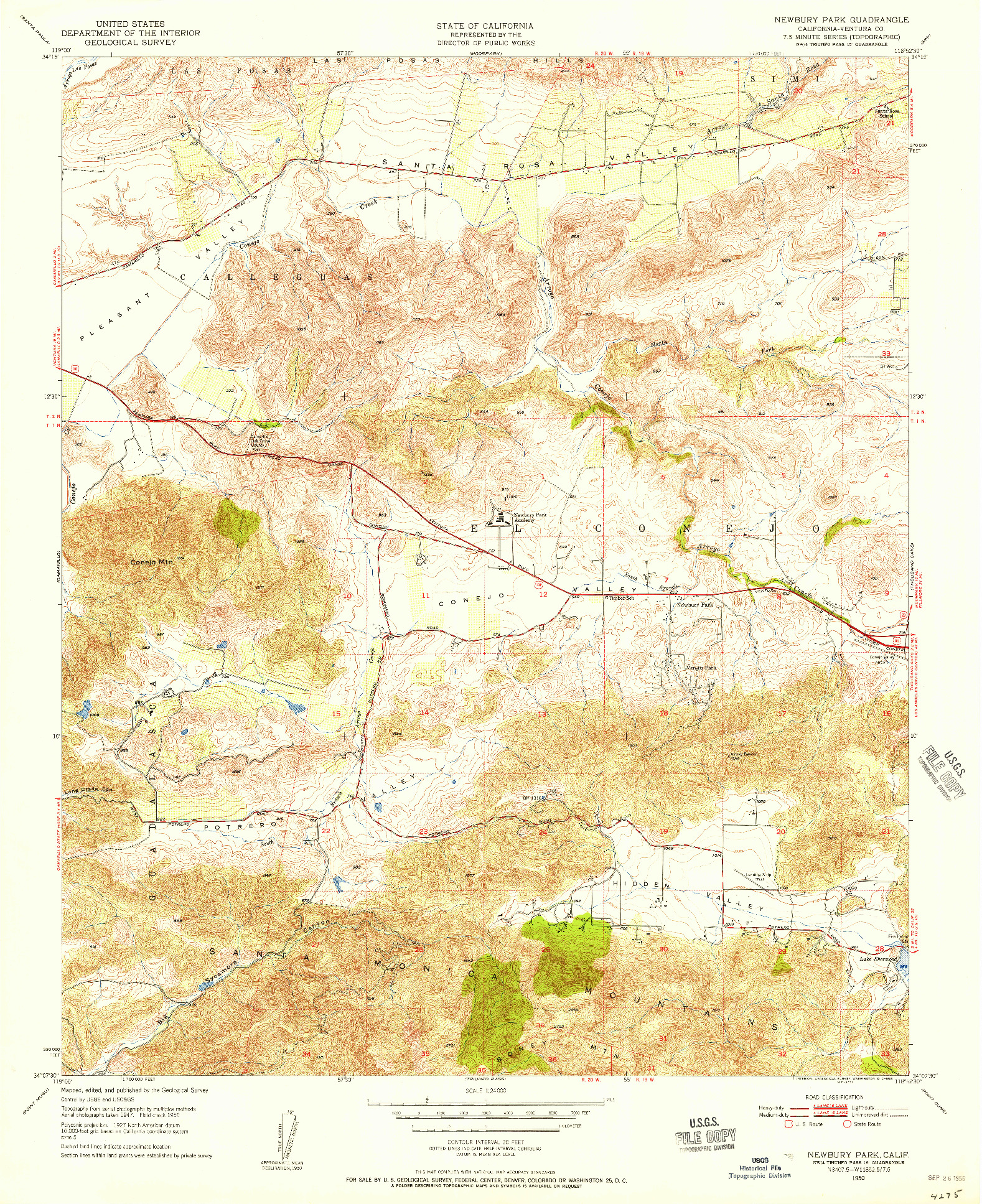 USGS 1:24000-SCALE QUADRANGLE FOR NEWBURY PARK, CA 1950