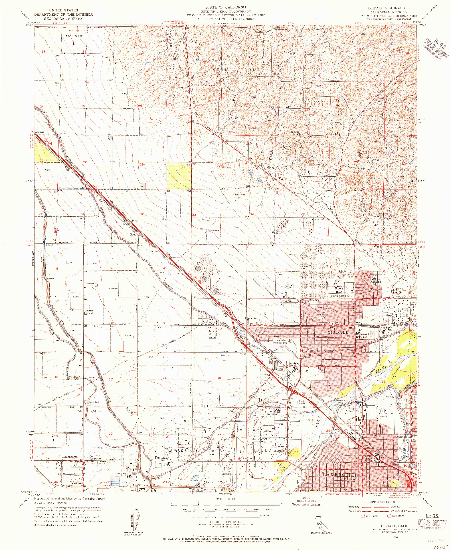 USGS 1:24000-SCALE QUADRANGLE FOR OILDALE, CA 1954