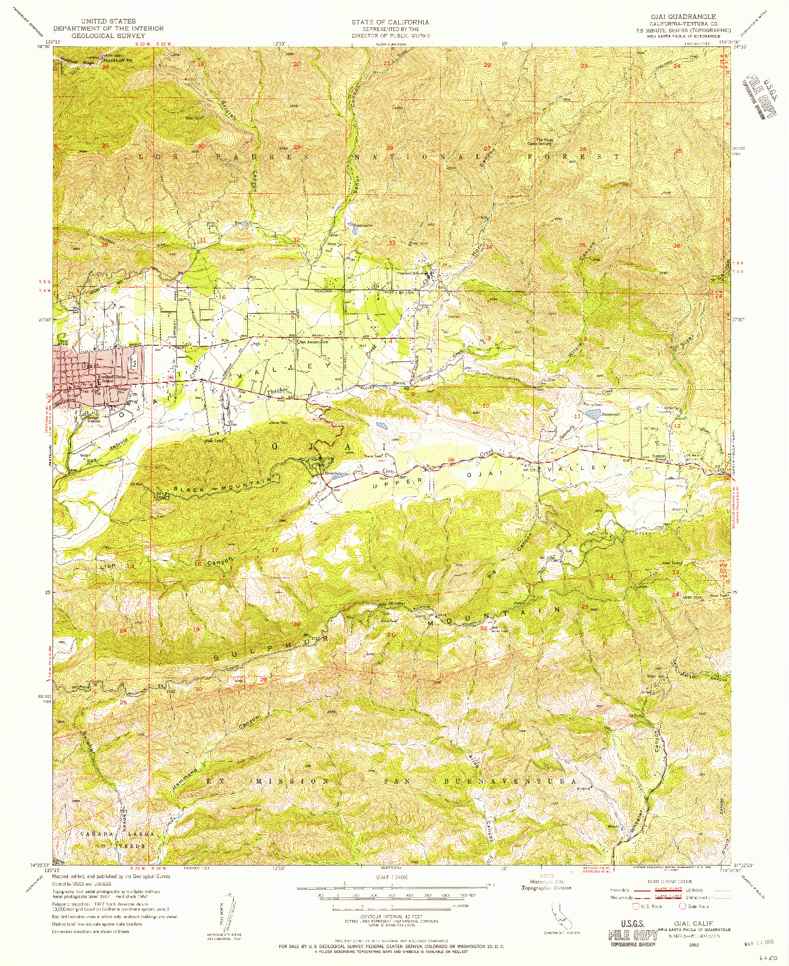 USGS 1:24000-SCALE QUADRANGLE FOR OJAI, CA 1952