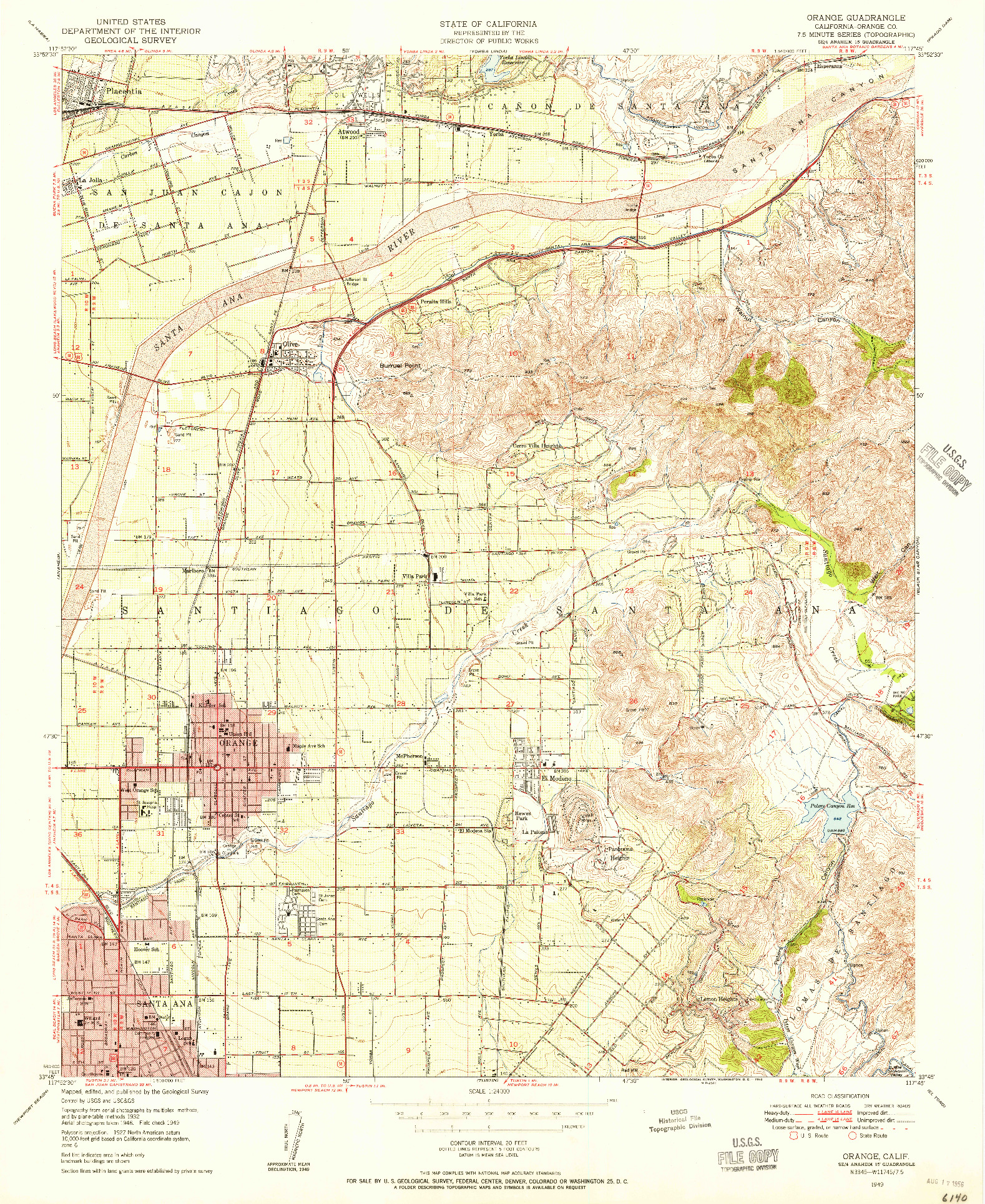 USGS 1:24000-SCALE QUADRANGLE FOR ORANGE, CA 1949