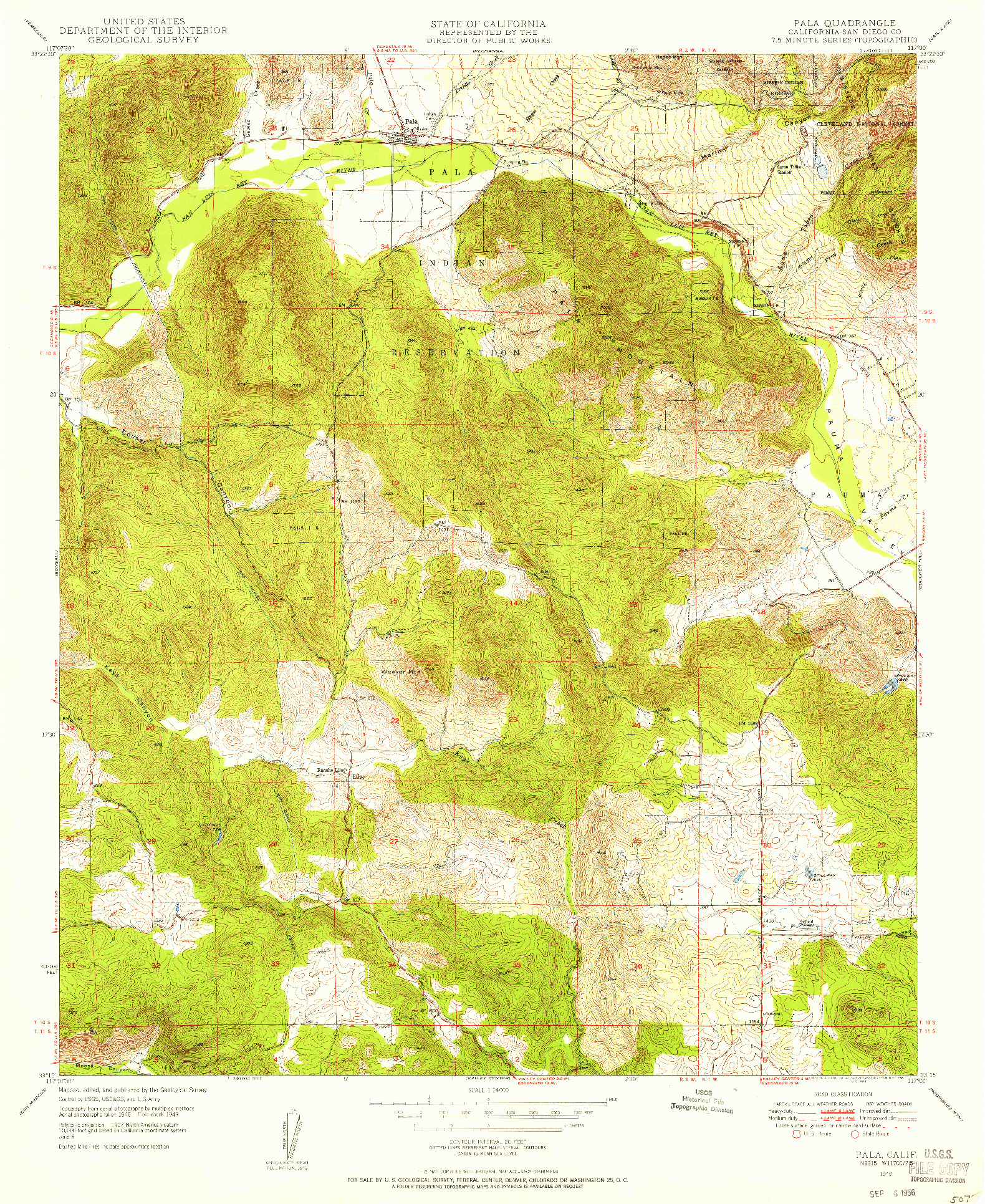 USGS 1:24000-SCALE QUADRANGLE FOR PALA, CA 1949