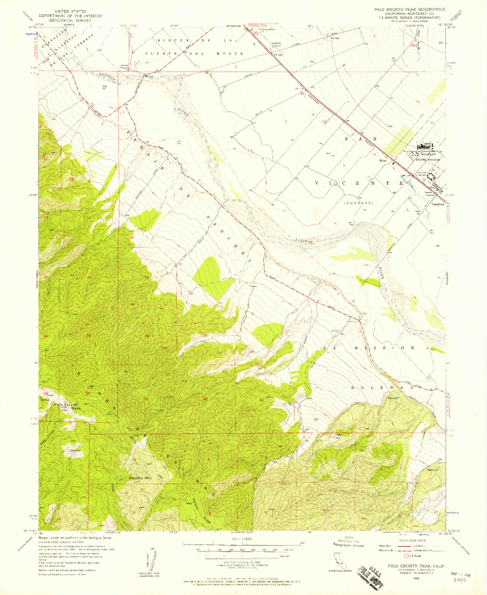 USGS 1:24000-SCALE QUADRANGLE FOR PALO ESCRITO PEAK, CA 1956