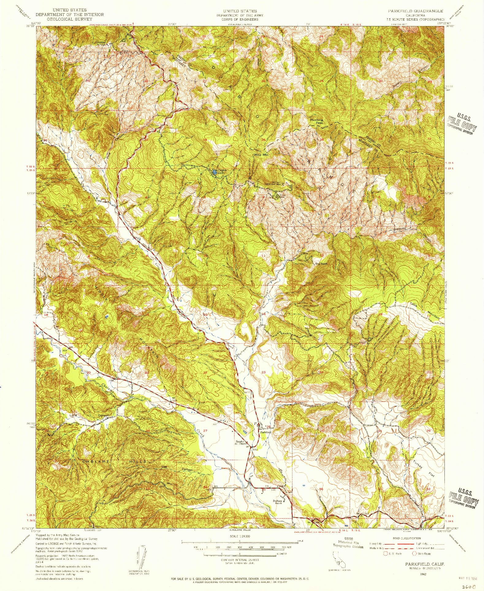 USGS 1:24000-SCALE QUADRANGLE FOR PARKFIELD, CA 1942