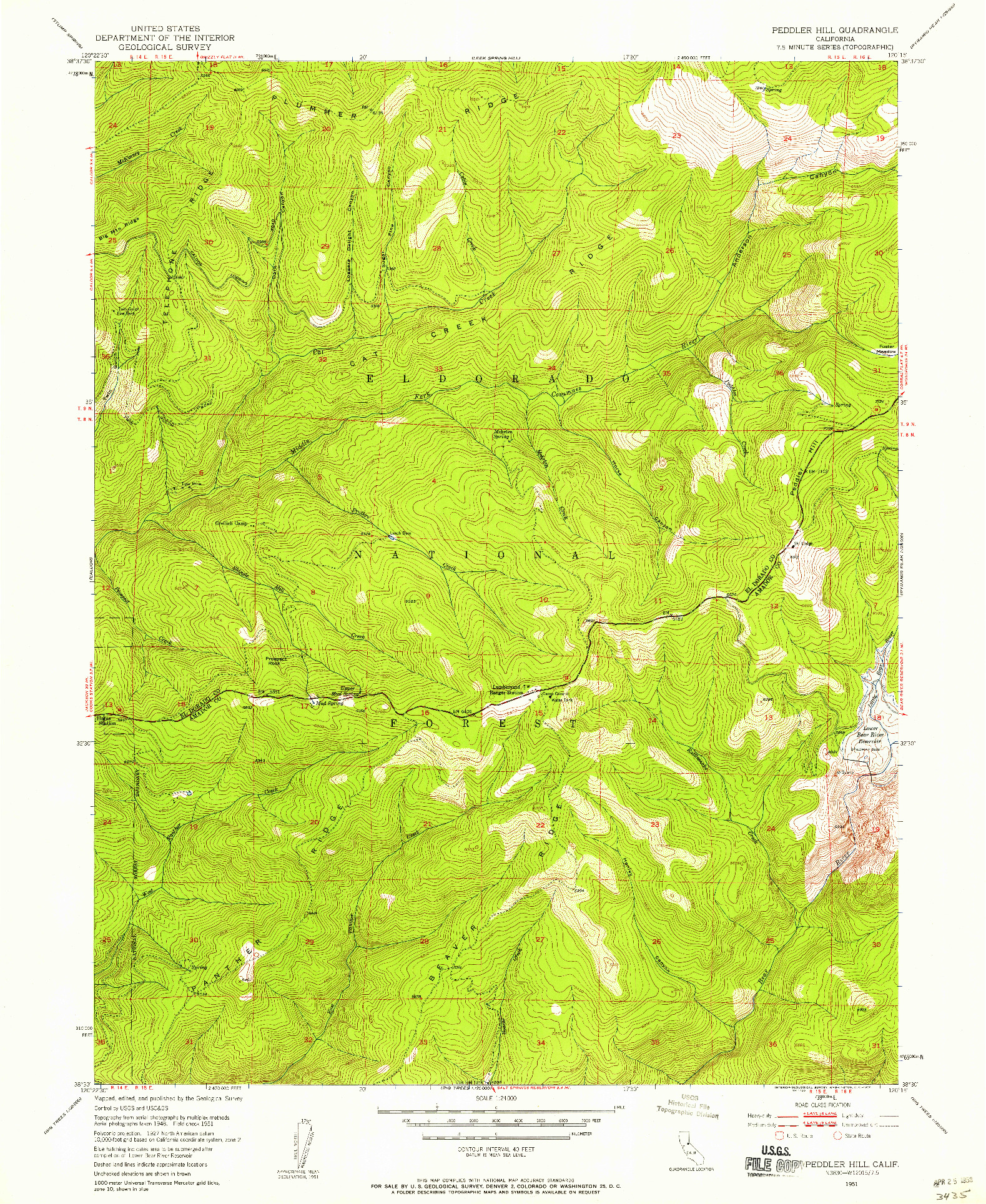 USGS 1:24000-SCALE QUADRANGLE FOR PEDDLER HILL, CA 1951