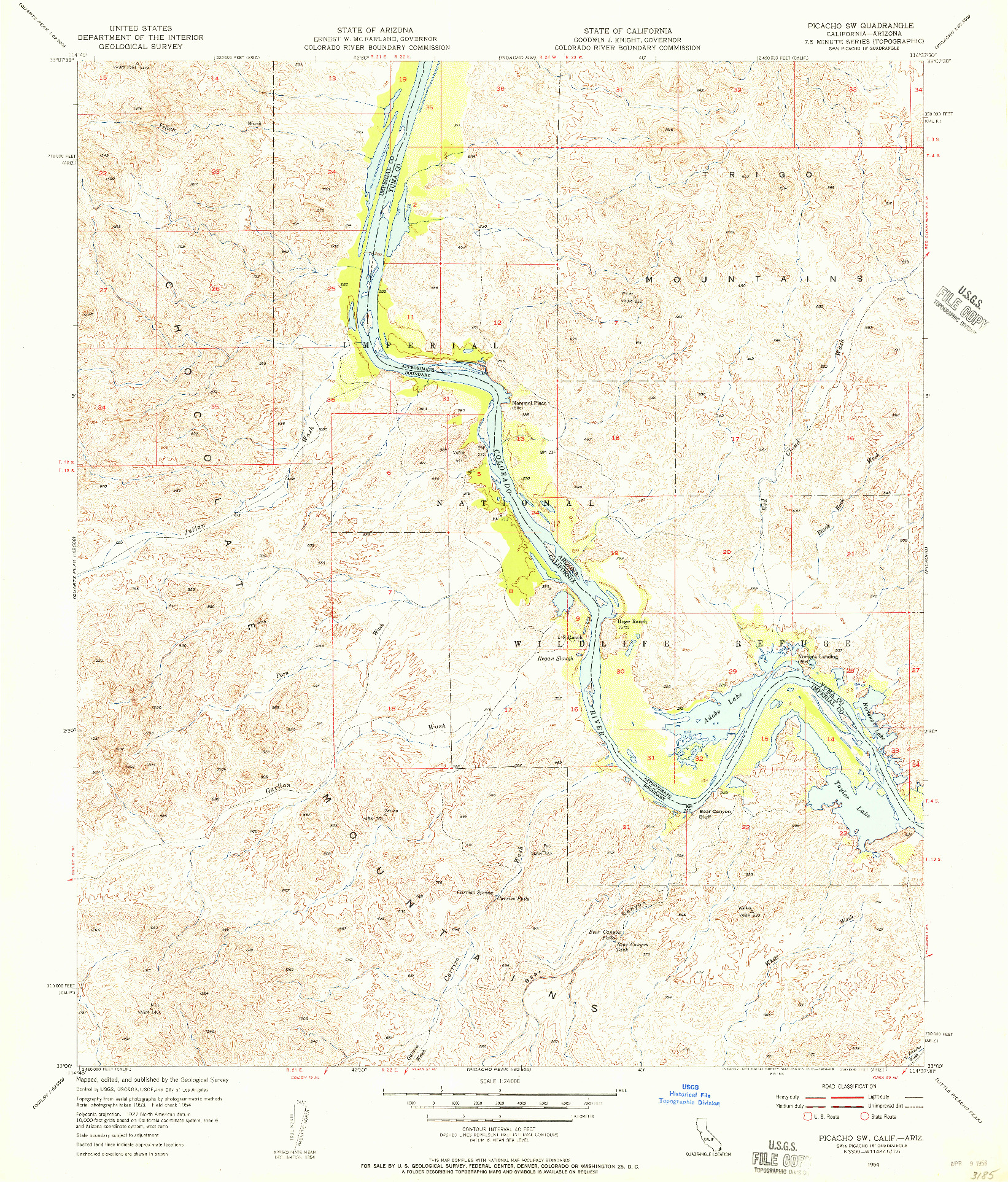 USGS 1:24000-SCALE QUADRANGLE FOR PICACHO SW, CA 1954
