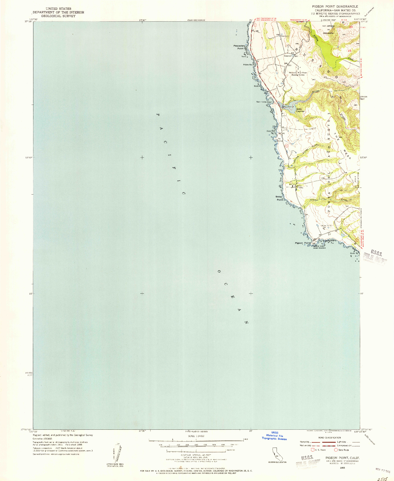 USGS 1:24000-SCALE QUADRANGLE FOR PIGEON POINT, CA 1955