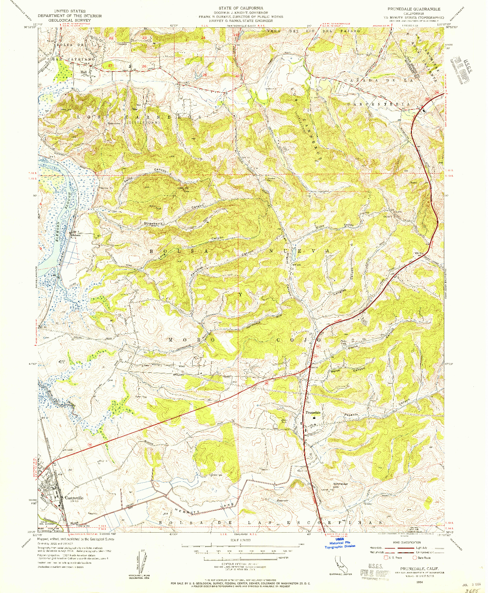 USGS 1:24000-SCALE QUADRANGLE FOR PRUNEDALE, CA 1954