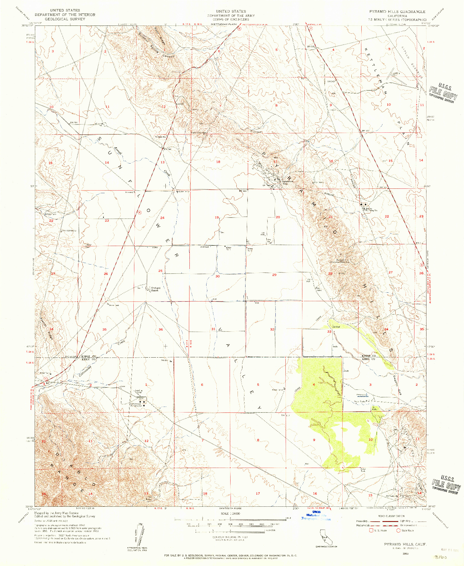 USGS 1:24000-SCALE QUADRANGLE FOR PYRAMID HILLS, CA 1953