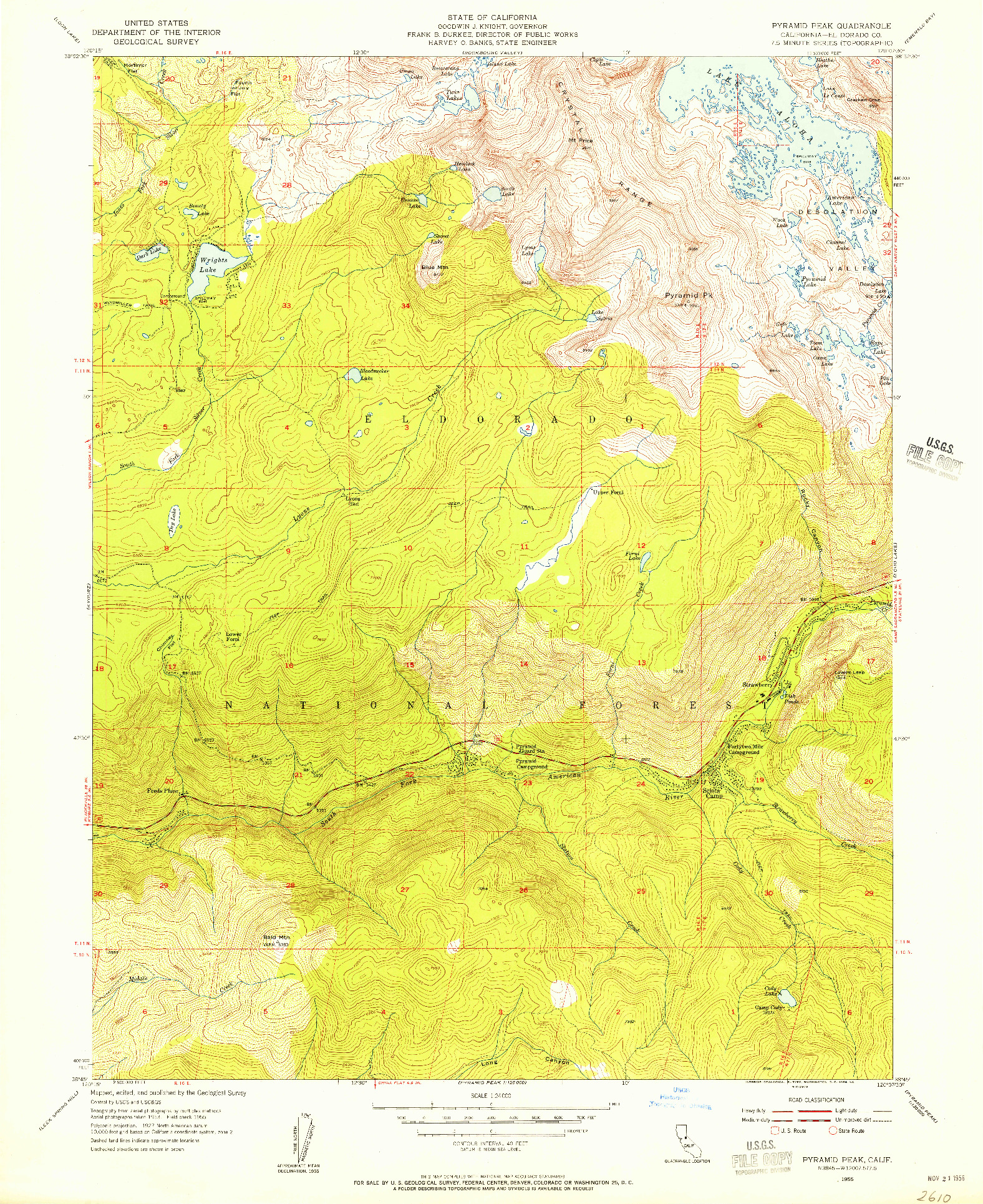 USGS 1:24000-SCALE QUADRANGLE FOR PYRAMID PEAK, CA 1955