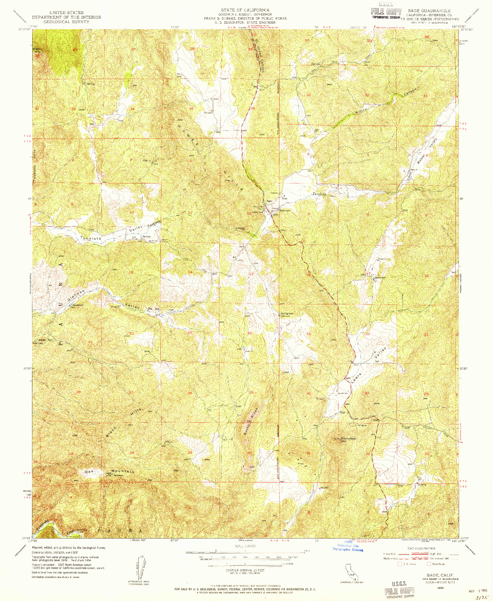 USGS 1:24000-SCALE QUADRANGLE FOR SAGE, CA 1954