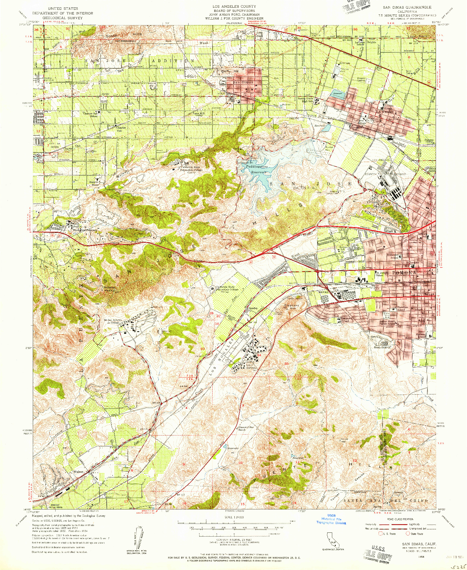 USGS 1:24000-SCALE QUADRANGLE FOR SAN DIMAS, CA 1954