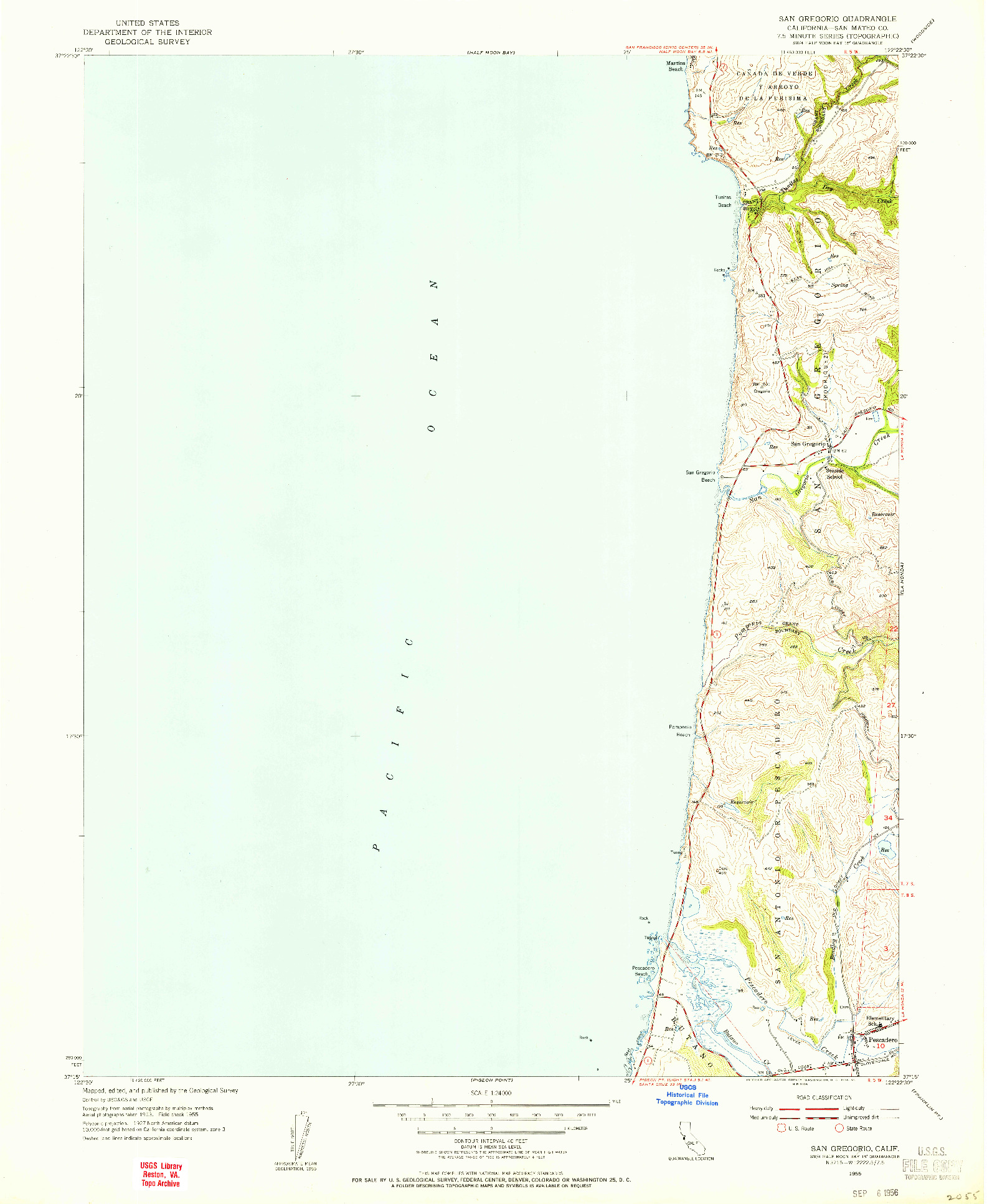 USGS 1:24000-SCALE QUADRANGLE FOR SAN GREGORIO, CA 1955