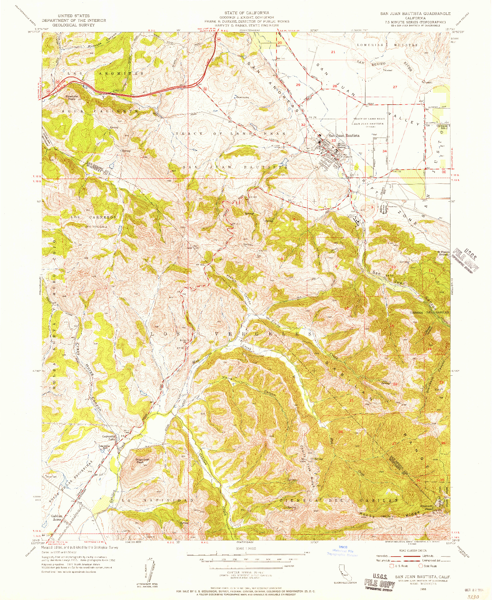 USGS 1:24000-SCALE QUADRANGLE FOR SAN JUAN BAUTISTA, CA 1955