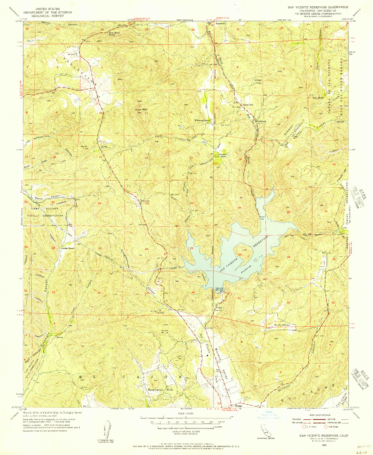 USGS 1:24000-SCALE QUADRANGLE FOR SAN VICENTE RESERVOIR, CA 1955