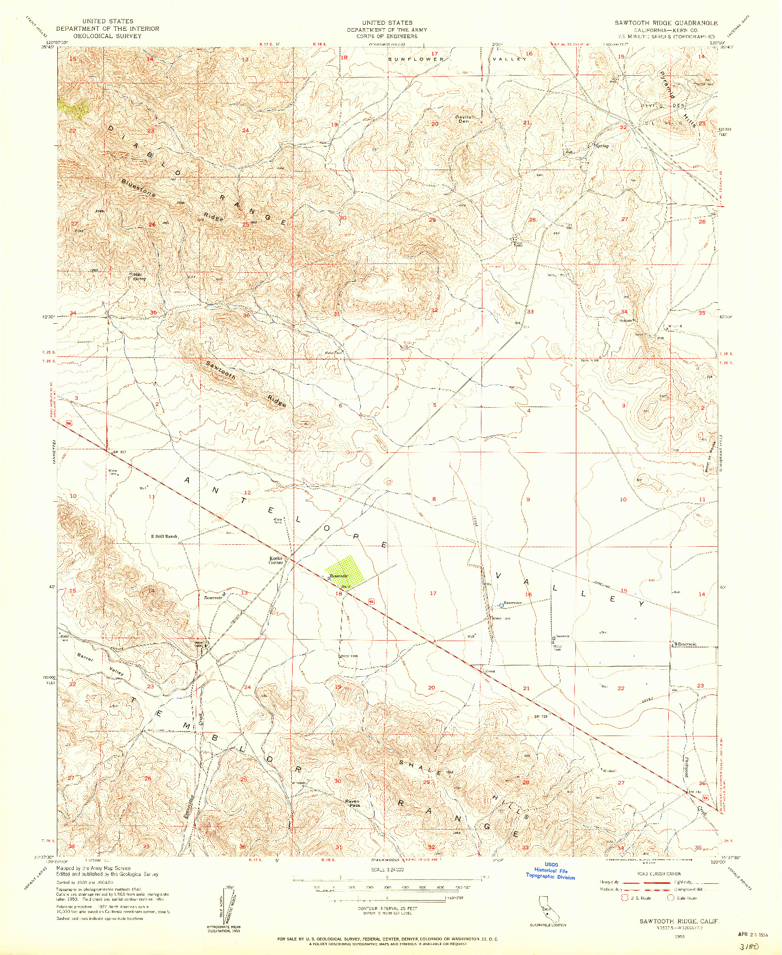 USGS 1:24000-SCALE QUADRANGLE FOR SAWTOOTH RIDGE, CA 1953