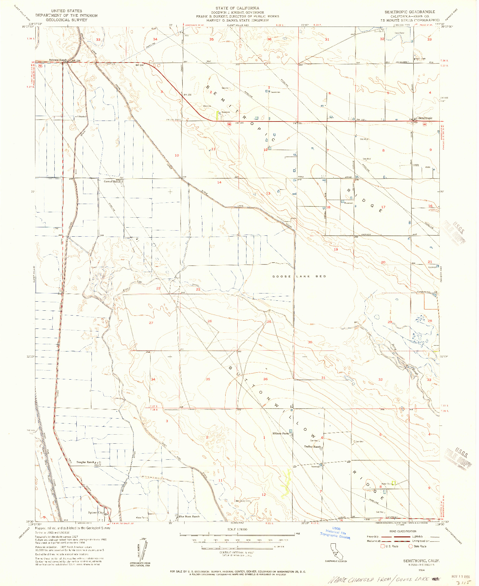USGS 1:24000-SCALE QUADRANGLE FOR SEMITROPIC, CA 1954