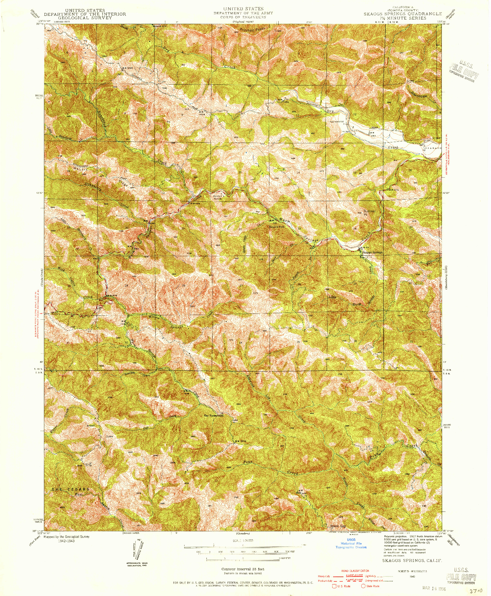 USGS 1:24000-SCALE QUADRANGLE FOR SKAGGS SPRINGS, CA 1943