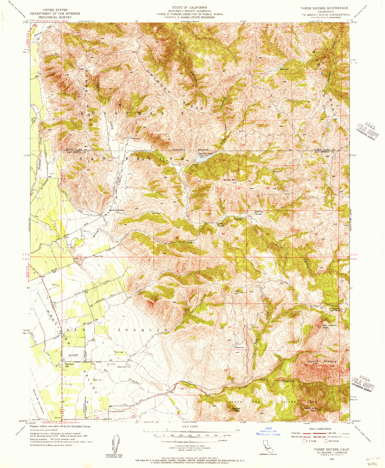 USGS 1:24000-SCALE QUADRANGLE FOR THREE SISTERS, CA 1954