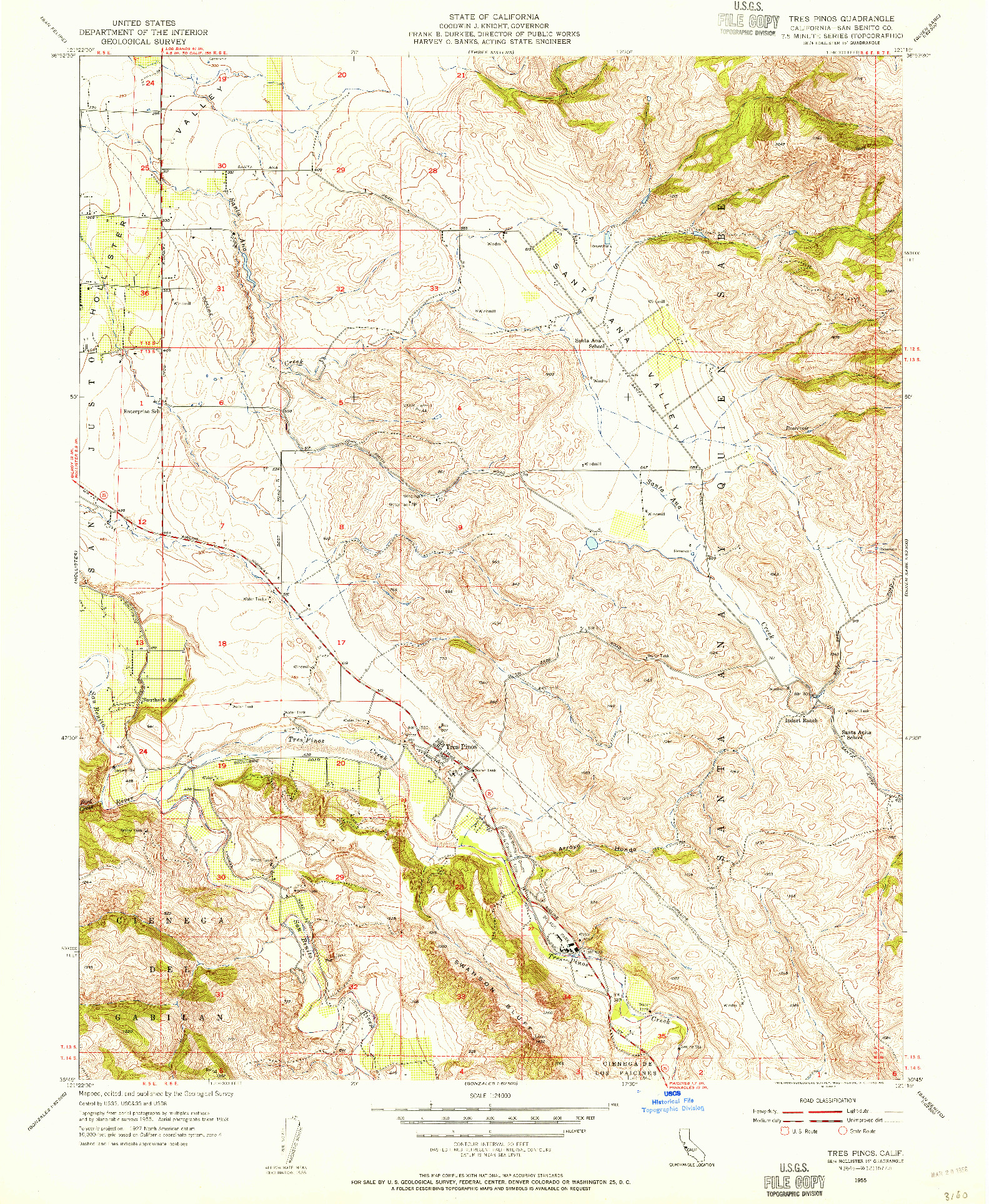 USGS 1:24000-SCALE QUADRANGLE FOR TRES PINOS, CA 1955