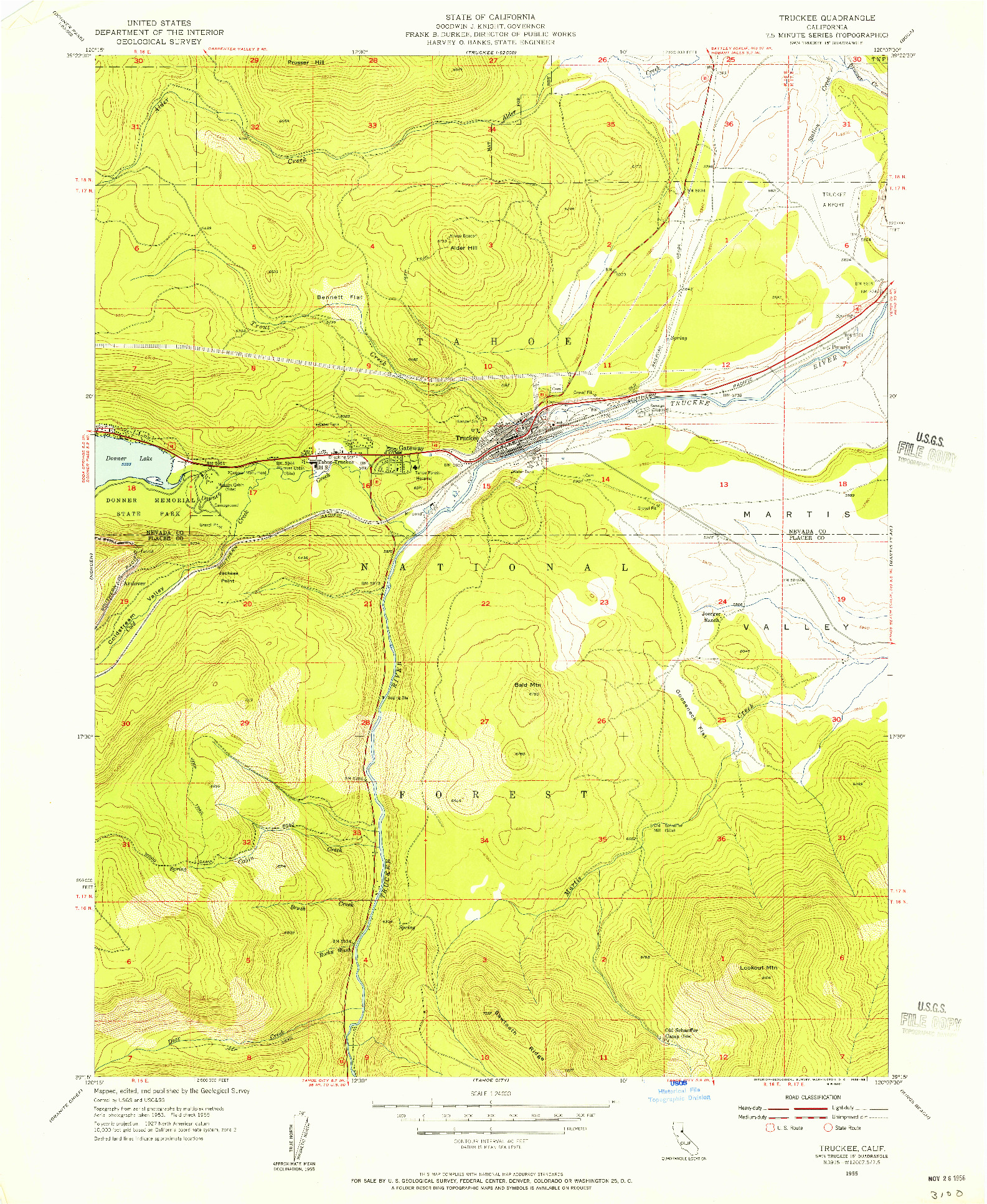 USGS 1:24000-SCALE QUADRANGLE FOR TRUCKEE, CA 1955
