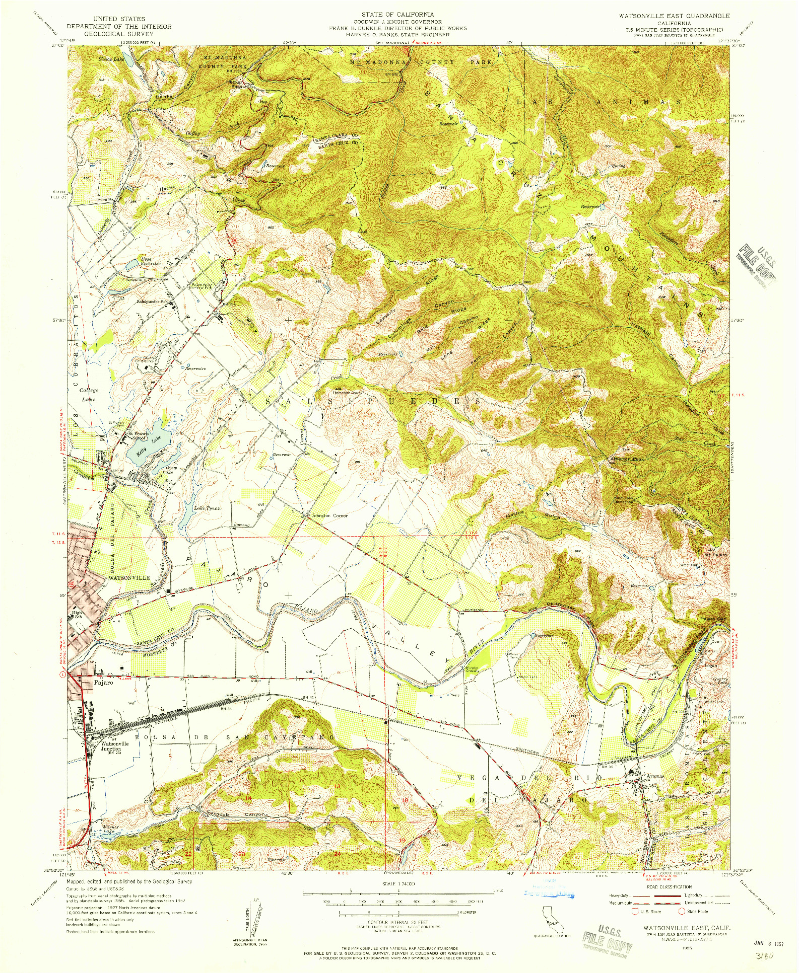 USGS 1:24000-SCALE QUADRANGLE FOR WATSONVILLE EAST, CA 1955