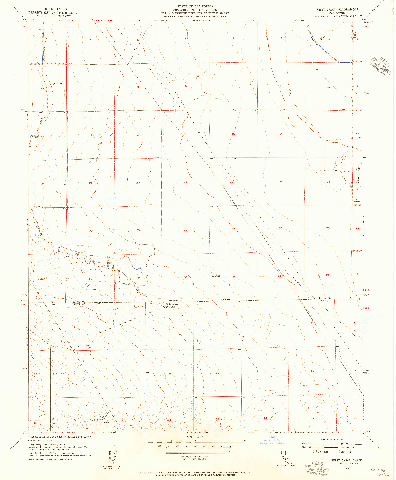 USGS 1:24000-SCALE QUADRANGLE FOR WEST CAMP, CA 1954