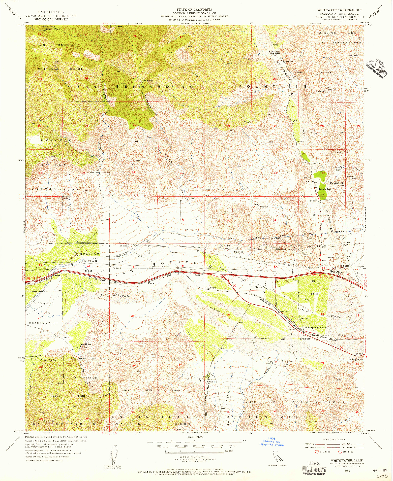 USGS 1:24000-SCALE QUADRANGLE FOR WHITEWATER, CA 1955