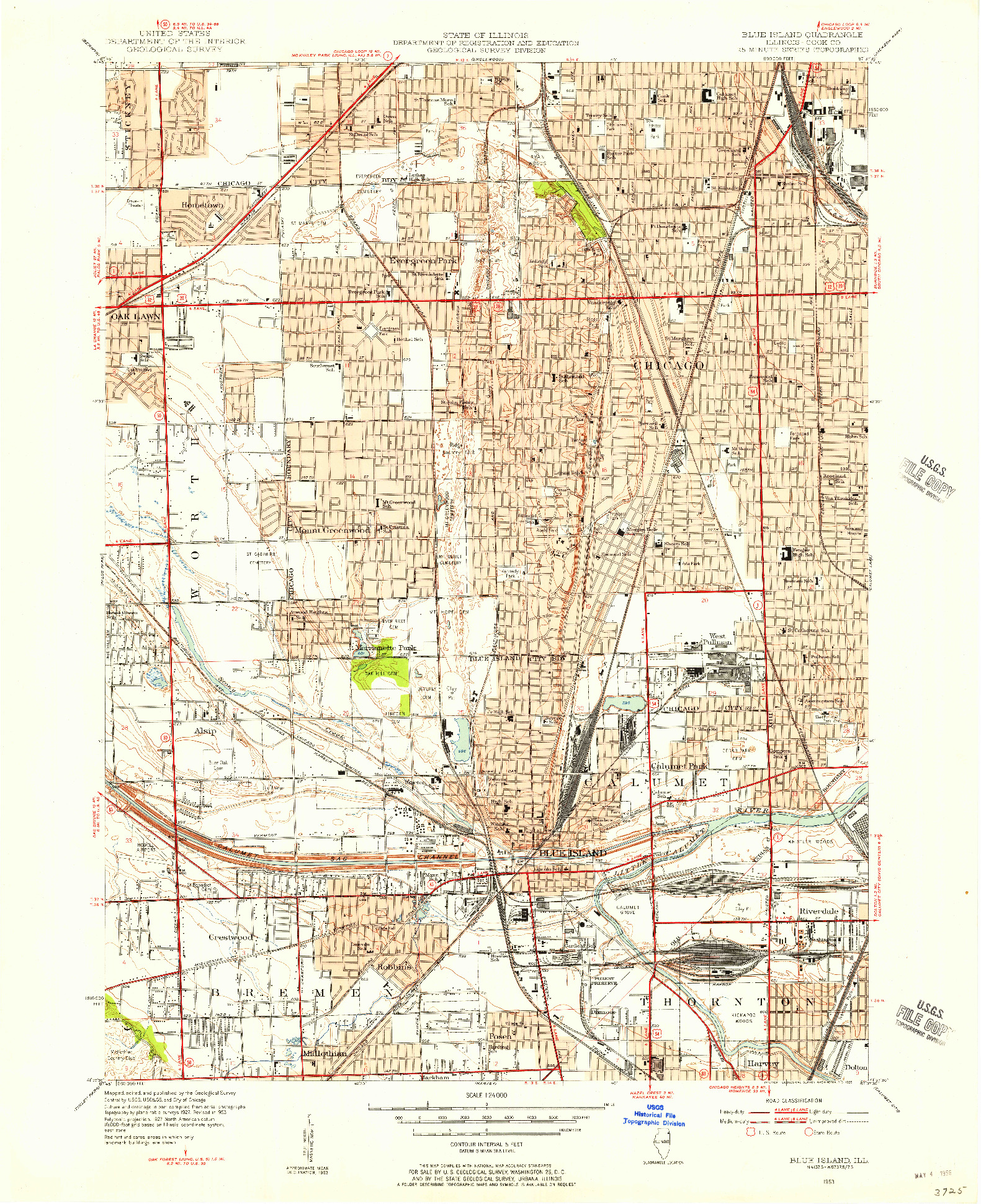 USGS 1:24000-SCALE QUADRANGLE FOR BLUE ISLAND, IL 1953