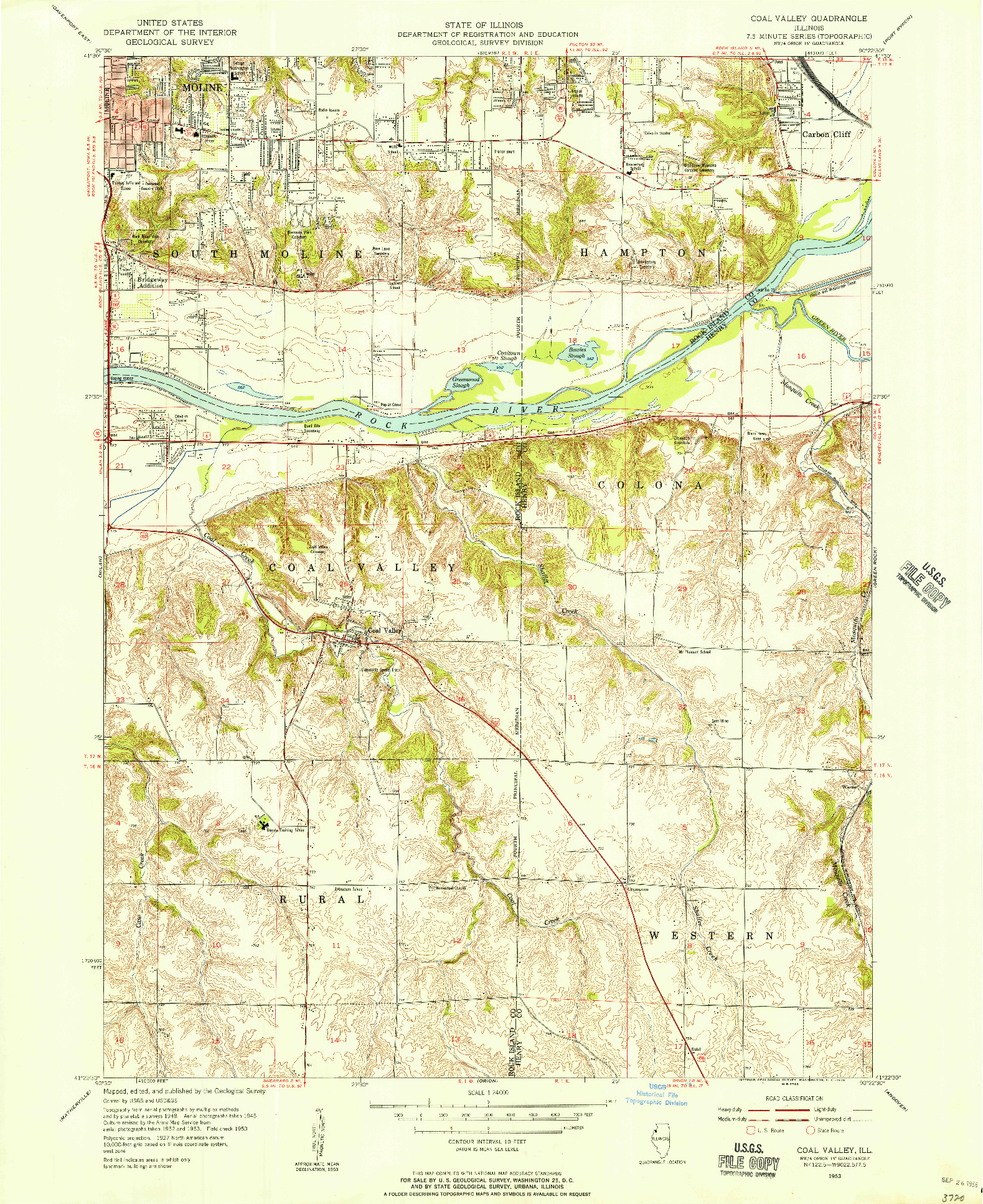 USGS 1:24000-SCALE QUADRANGLE FOR COAL VALLEY, IL 1953