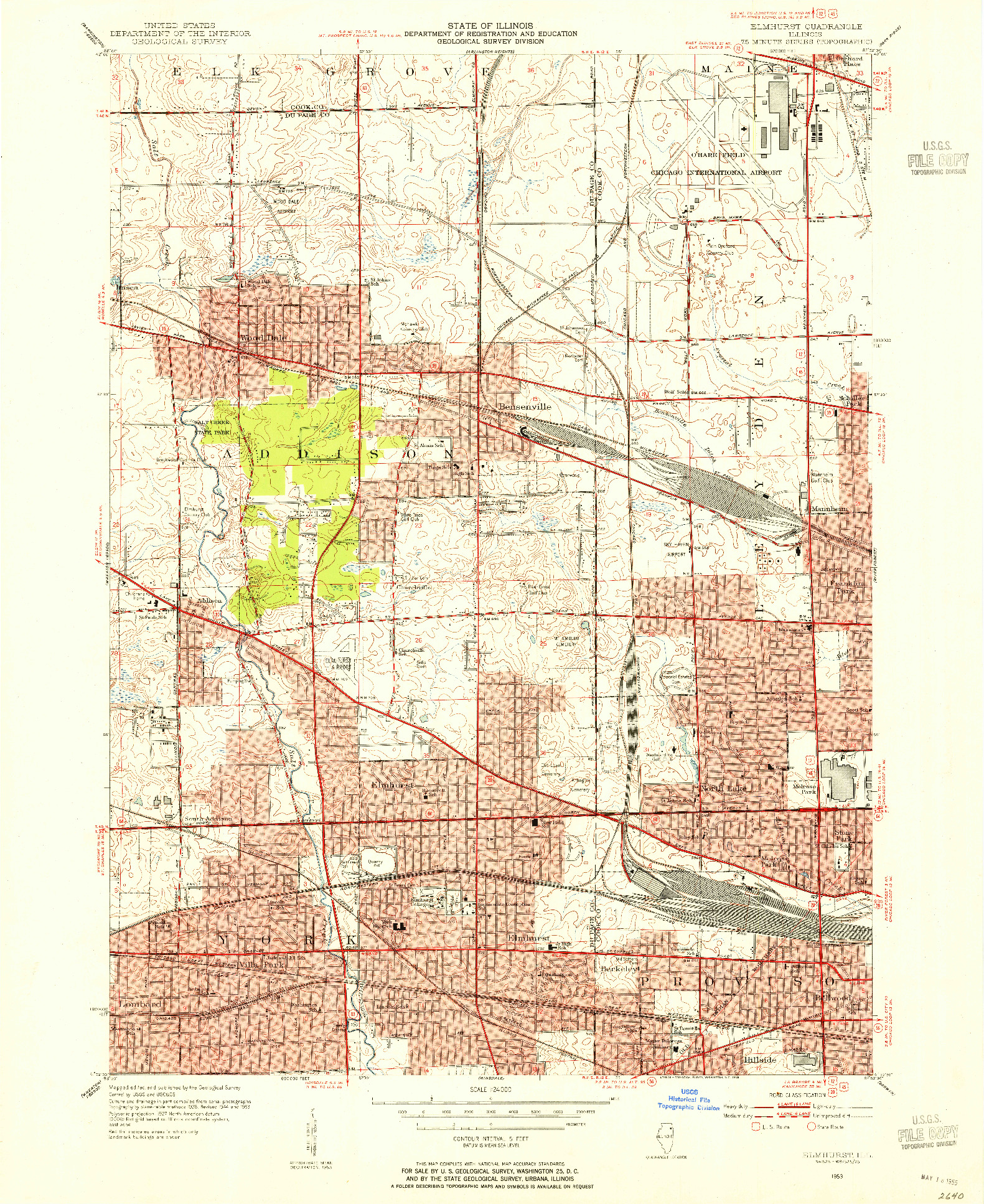 USGS 1:24000-SCALE QUADRANGLE FOR ELMHURST, IL 1953