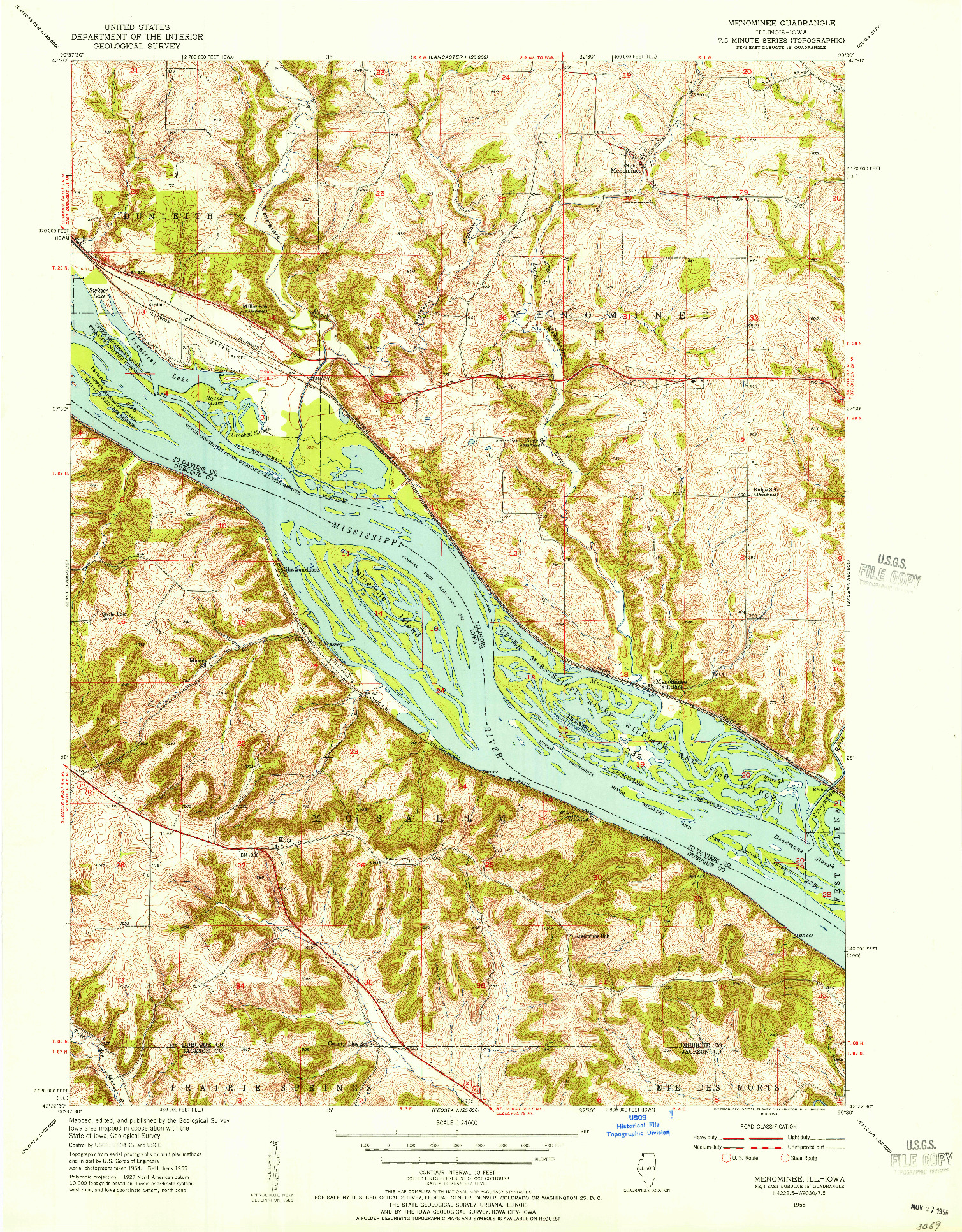 USGS 1:24000-SCALE QUADRANGLE FOR MENOMINEE, IL 1955