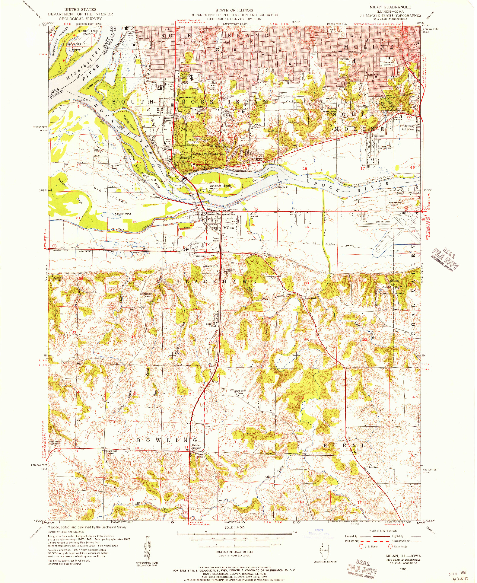 USGS 1:24000-SCALE QUADRANGLE FOR MILAN, IL 1953