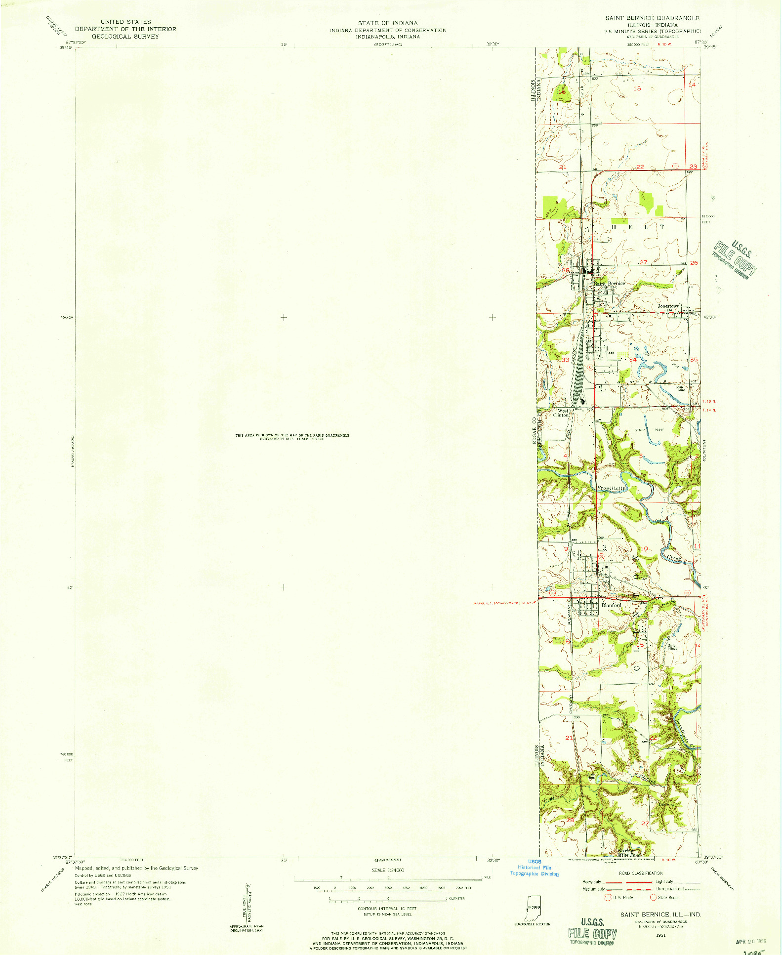 USGS 1:24000-SCALE QUADRANGLE FOR SAINT BERNICE, IL 1951