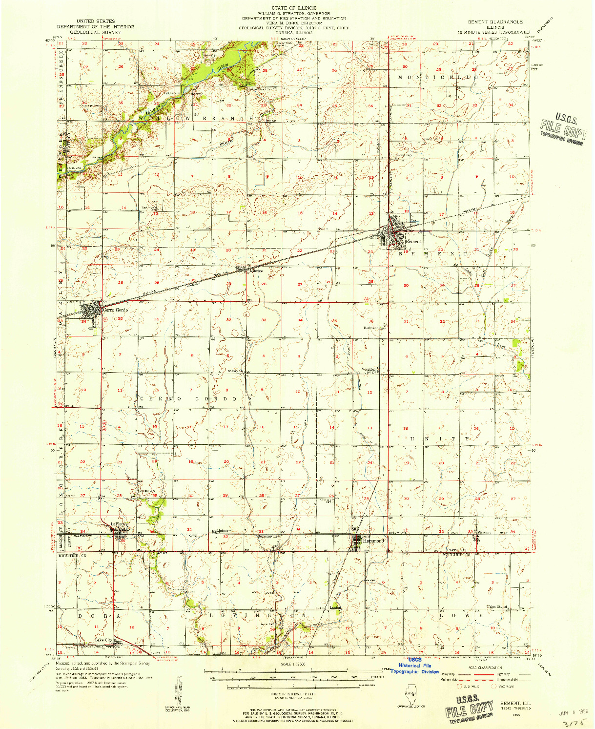 USGS 1:62500-SCALE QUADRANGLE FOR BEMENT, IL 1955