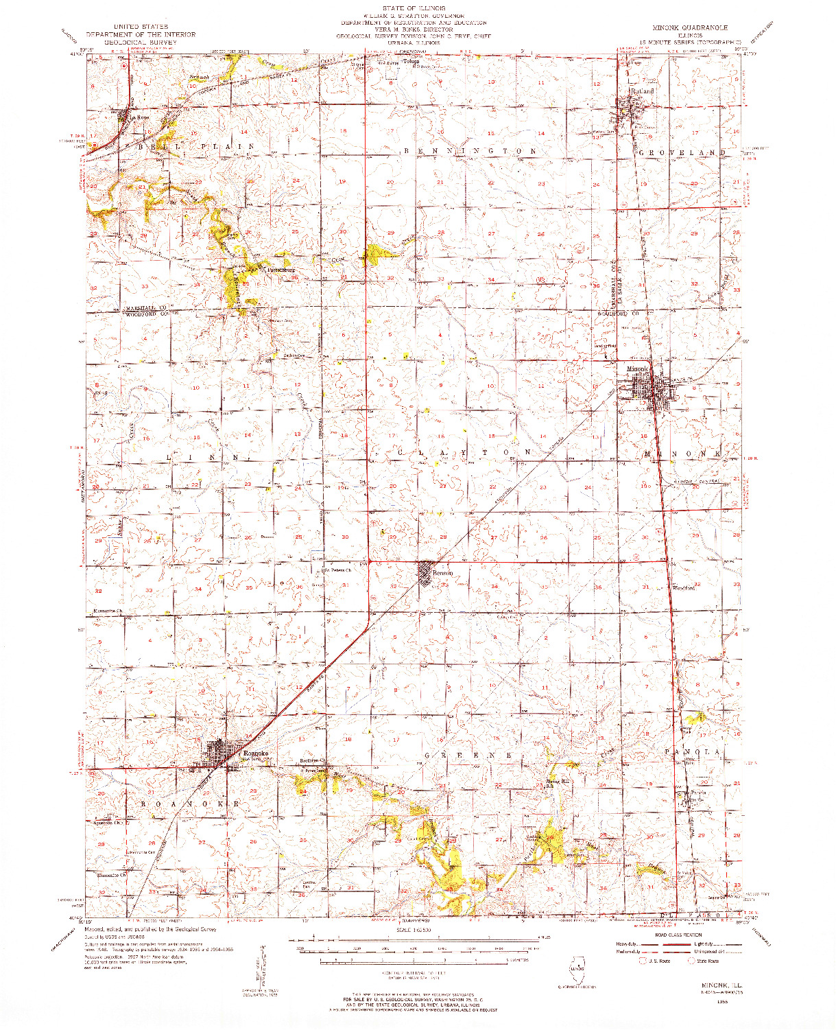 USGS 1:62500-SCALE QUADRANGLE FOR MINONK, IL 1955
