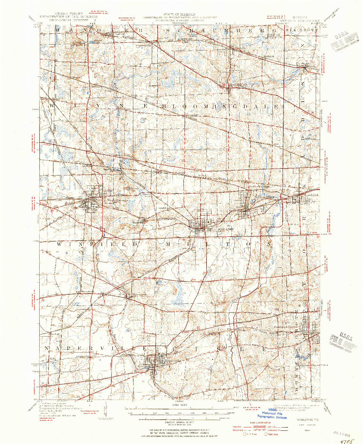 USGS 1:62500-SCALE QUADRANGLE FOR WHEATON, IL 1948