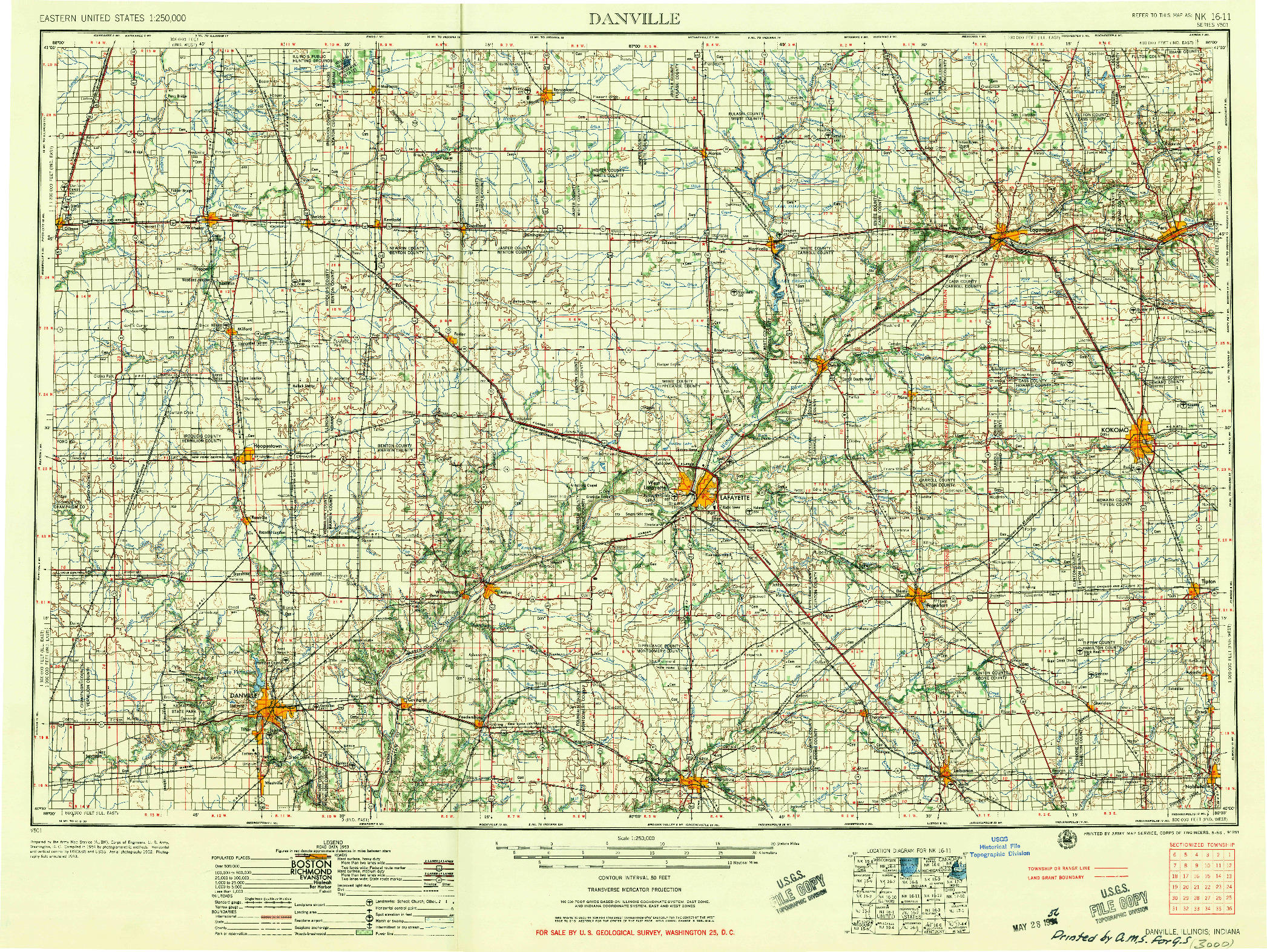 USGS 1:250000-SCALE QUADRANGLE FOR DANVILLE, IL 1956