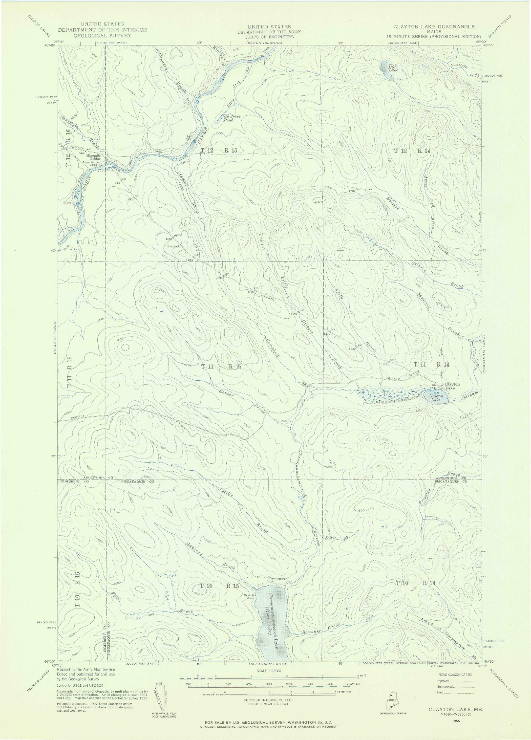 USGS 1:62500-SCALE QUADRANGLE FOR CLAYTON LAKE, ME 1955