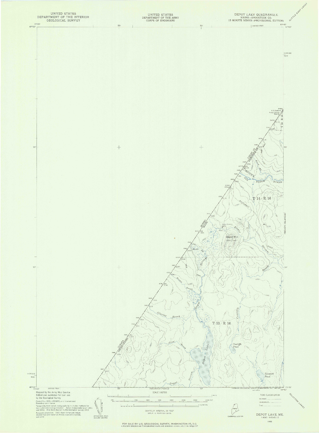 USGS 1:62500-SCALE QUADRANGLE FOR DEPOT LAKE, ME 1955