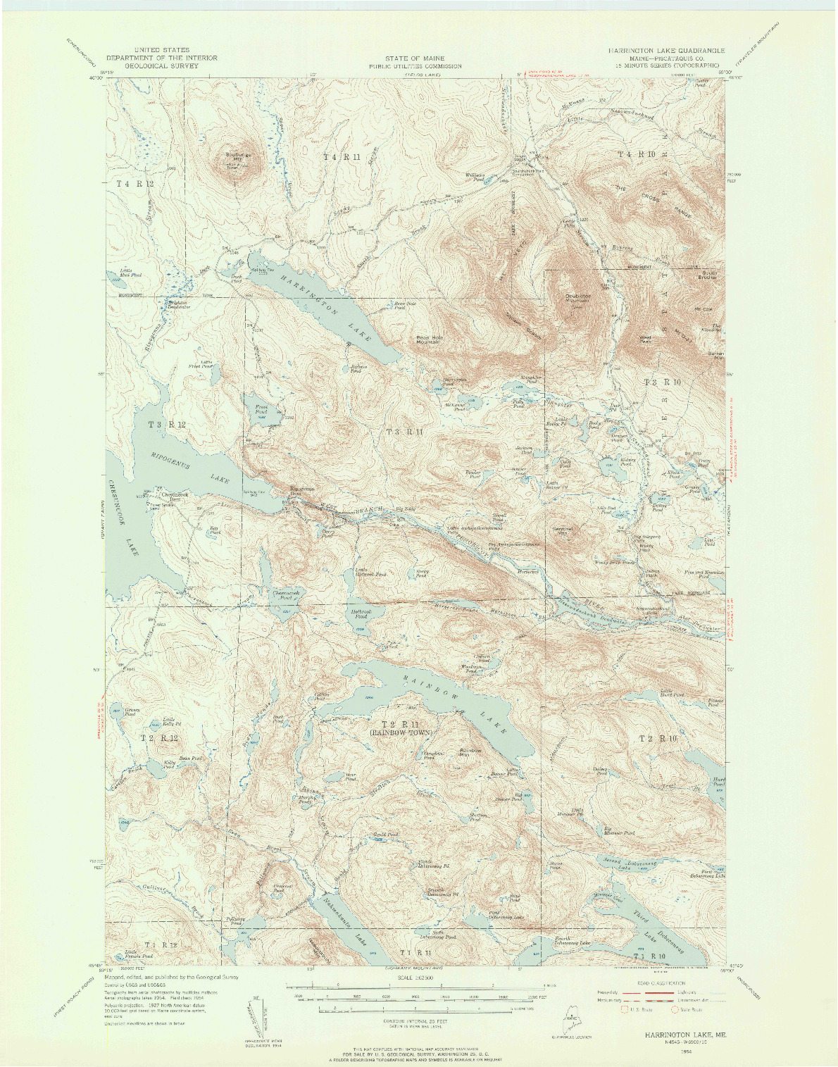 USGS 1:62500-SCALE QUADRANGLE FOR HARRINGTON LAKE, ME 1954