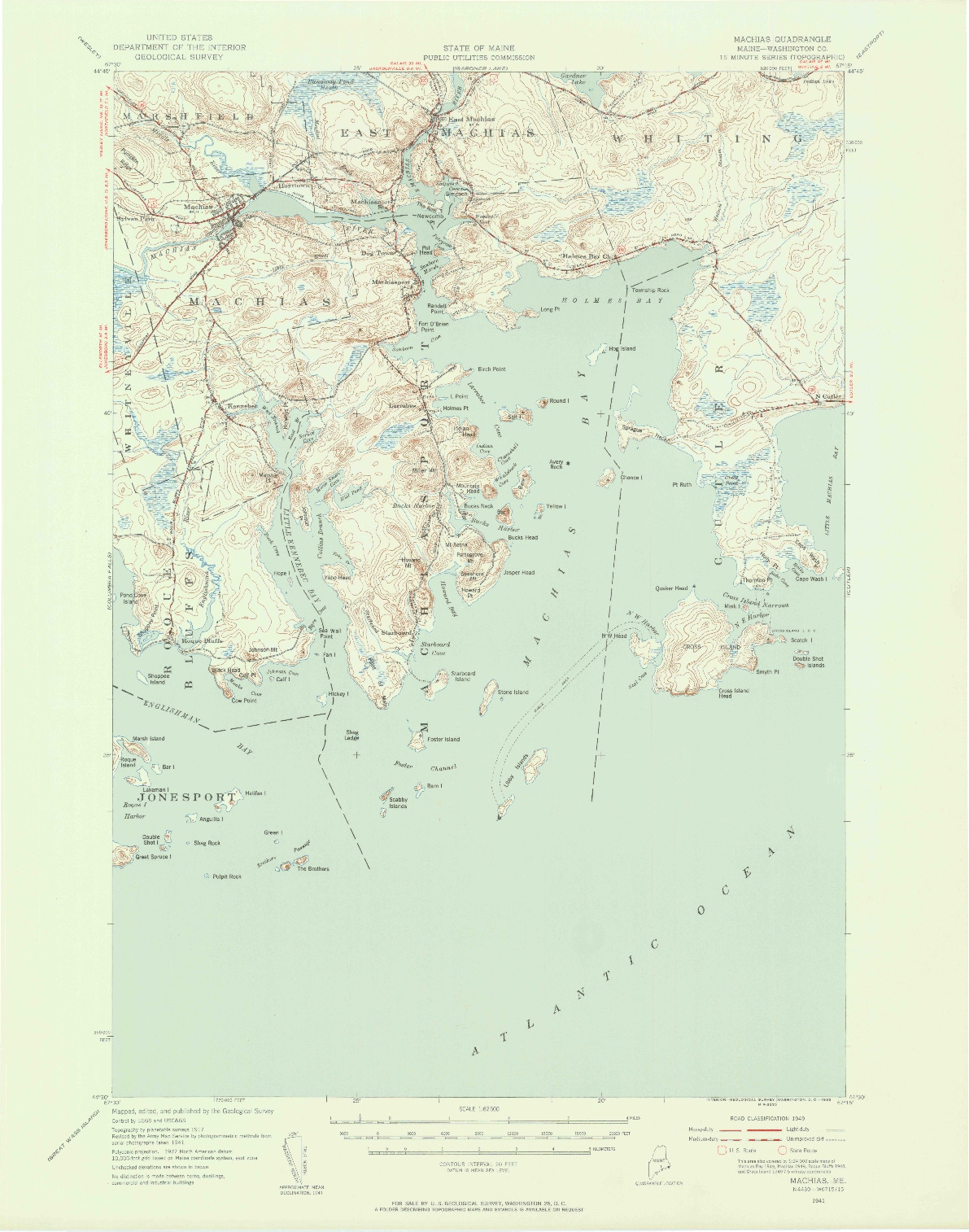 USGS 1:62500-SCALE QUADRANGLE FOR MACHIAS, ME 1941