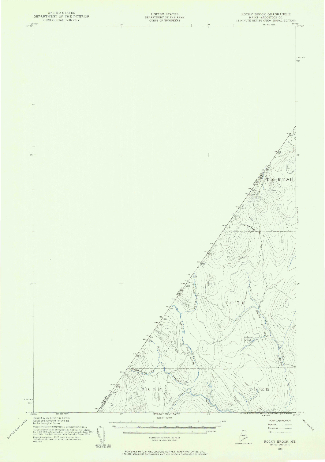 USGS 1:62500-SCALE QUADRANGLE FOR ROCKY BROOK, ME 1955