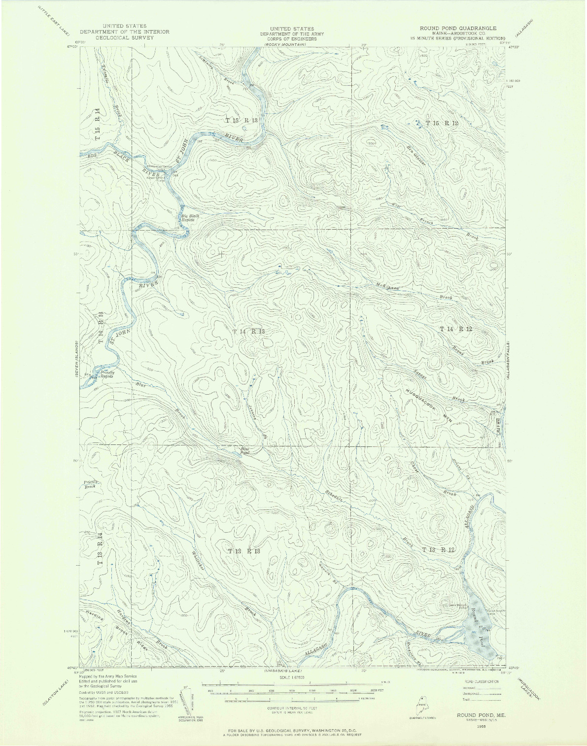 USGS 1:62500-SCALE QUADRANGLE FOR ROUND POND, ME 1955