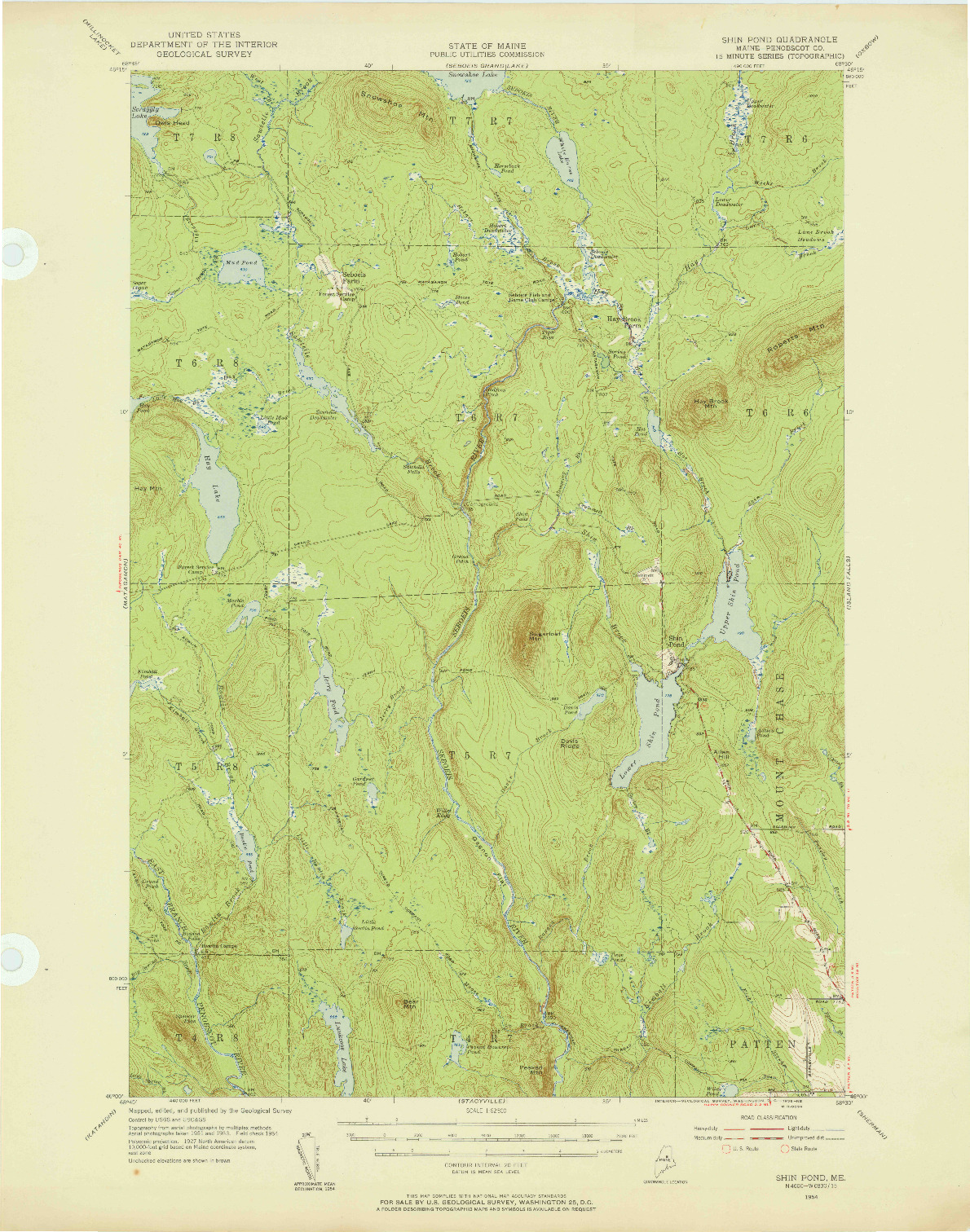 USGS 1:62500-SCALE QUADRANGLE FOR SHIN POND, ME 1954