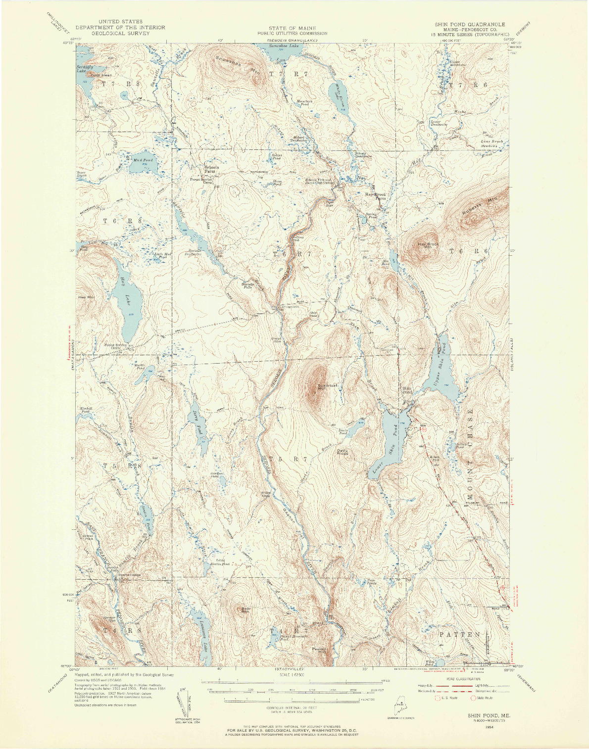 USGS 1:62500-SCALE QUADRANGLE FOR SHIN POND, ME 1954