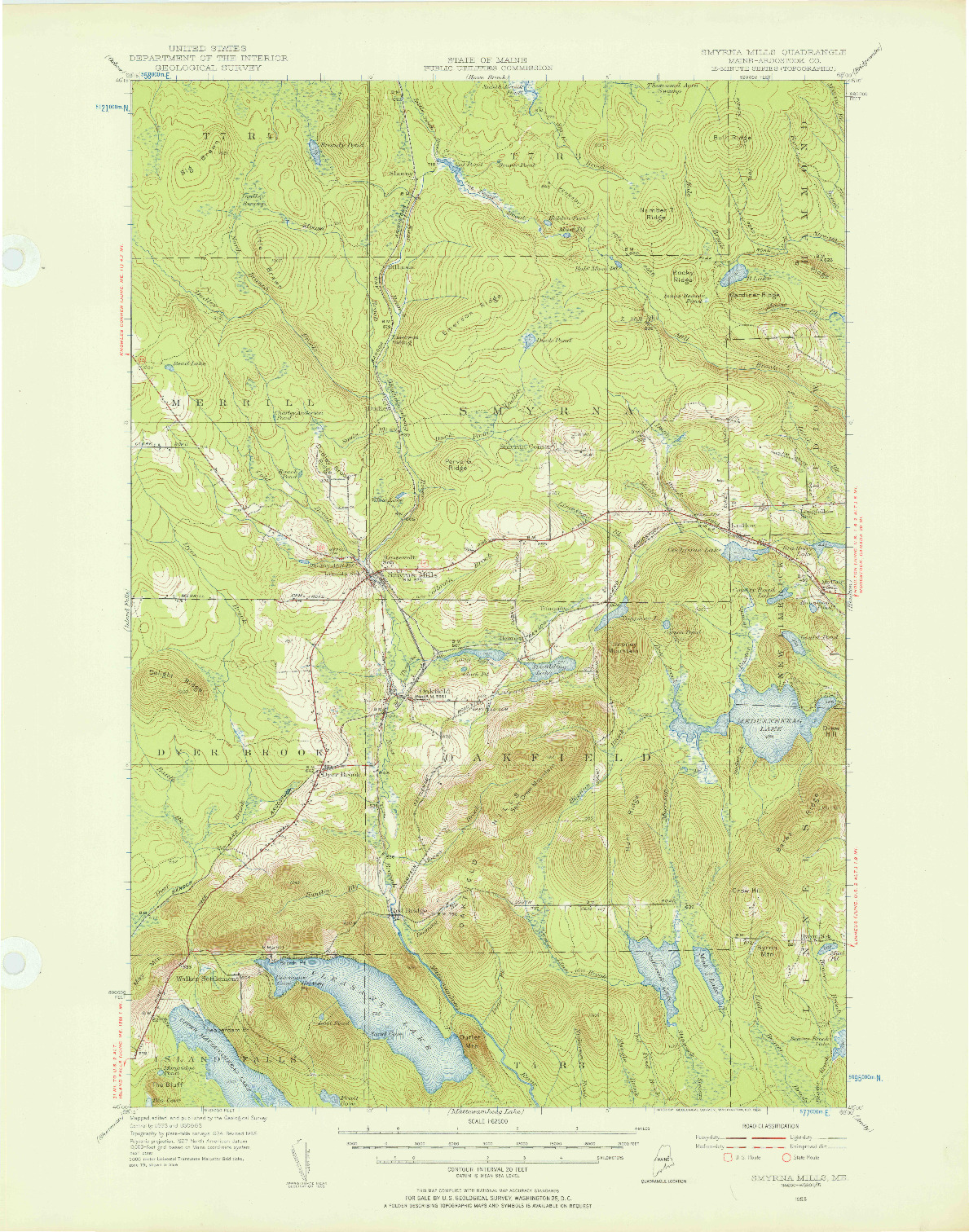 USGS 1:62500-SCALE QUADRANGLE FOR SMYRNA MILLS, ME 1955