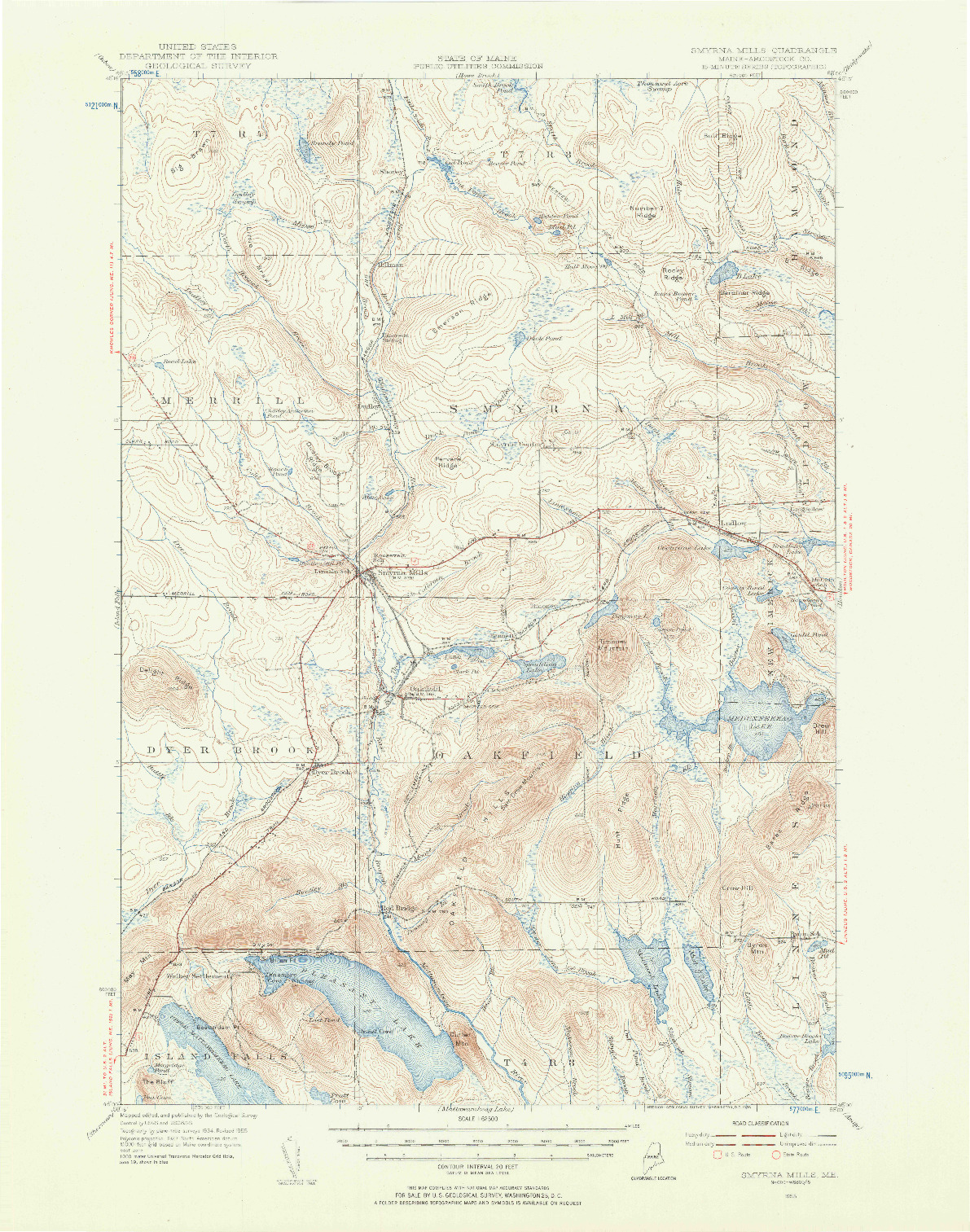 USGS 1:62500-SCALE QUADRANGLE FOR SMYRNA MILLS, ME 1955