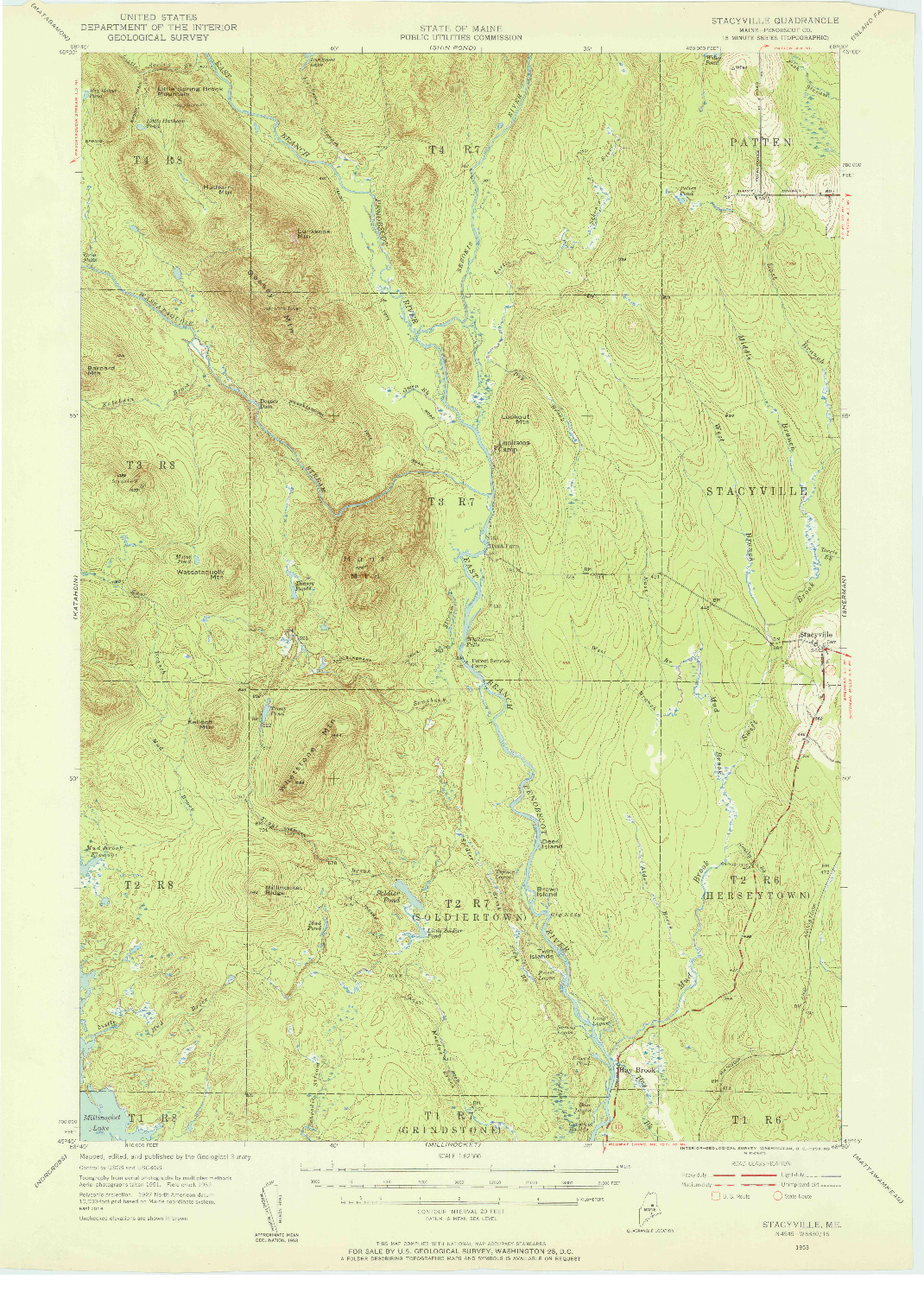 USGS 1:62500-SCALE QUADRANGLE FOR STACYVILLE, ME 1953